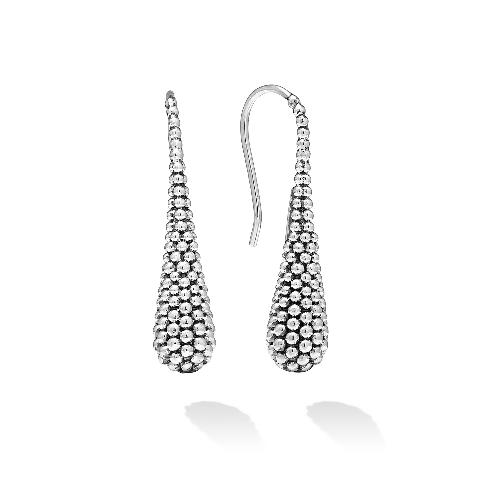Lagos Sterling Silver Caviar Beaded Teardrop Wire Earrings 34mm