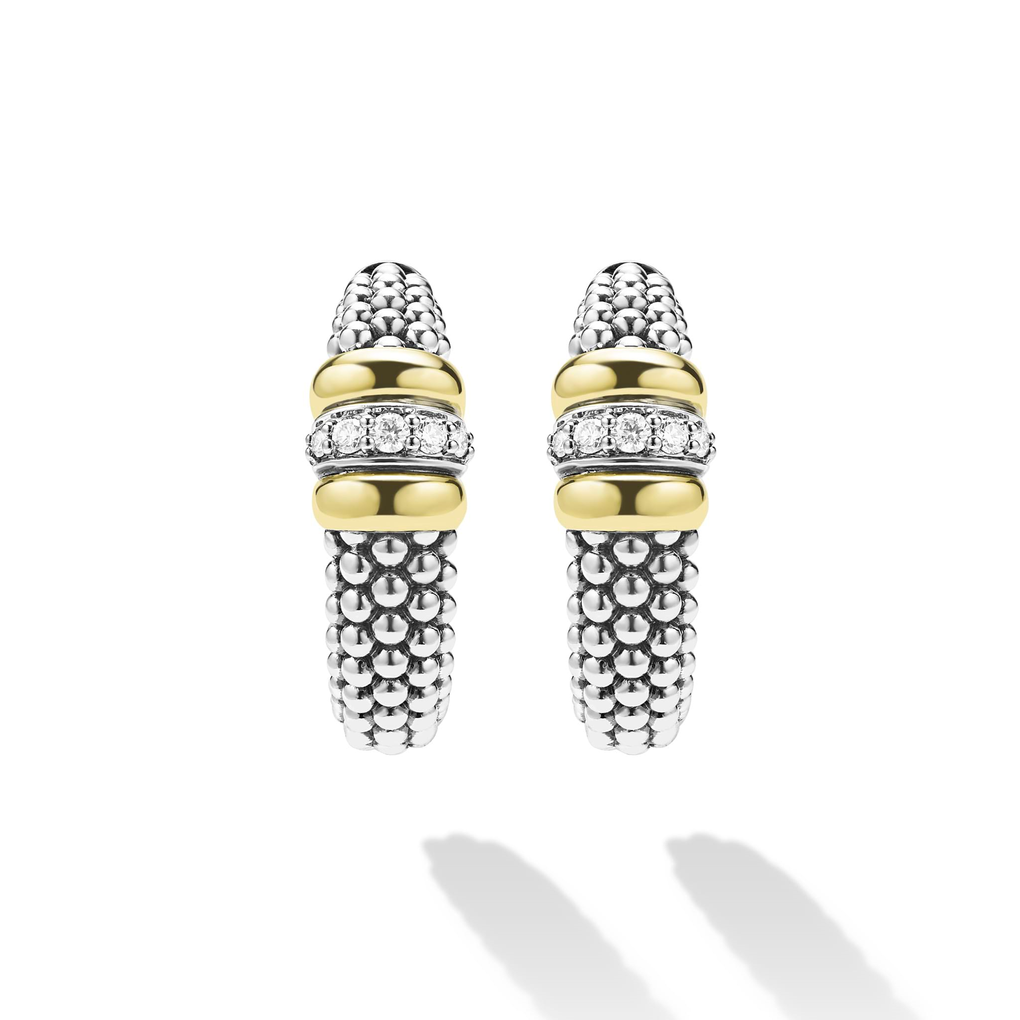 Lagos Sterling Silver & 18K Signature Caviar Beaded Diamond 23mm Hoops