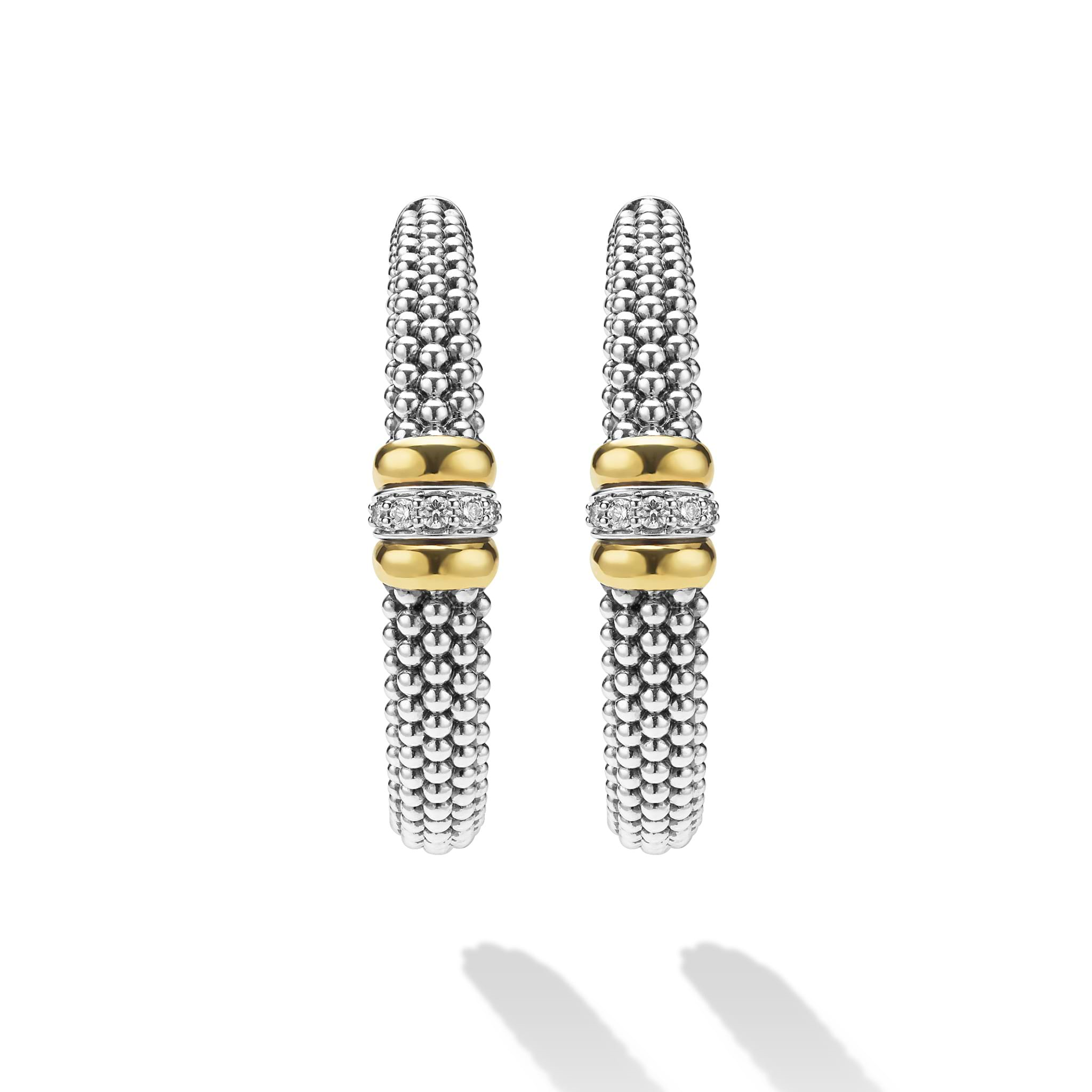 Lagos Sterling Silver & 18K Signature Caviar Beaded Diamond 40mm Hoops