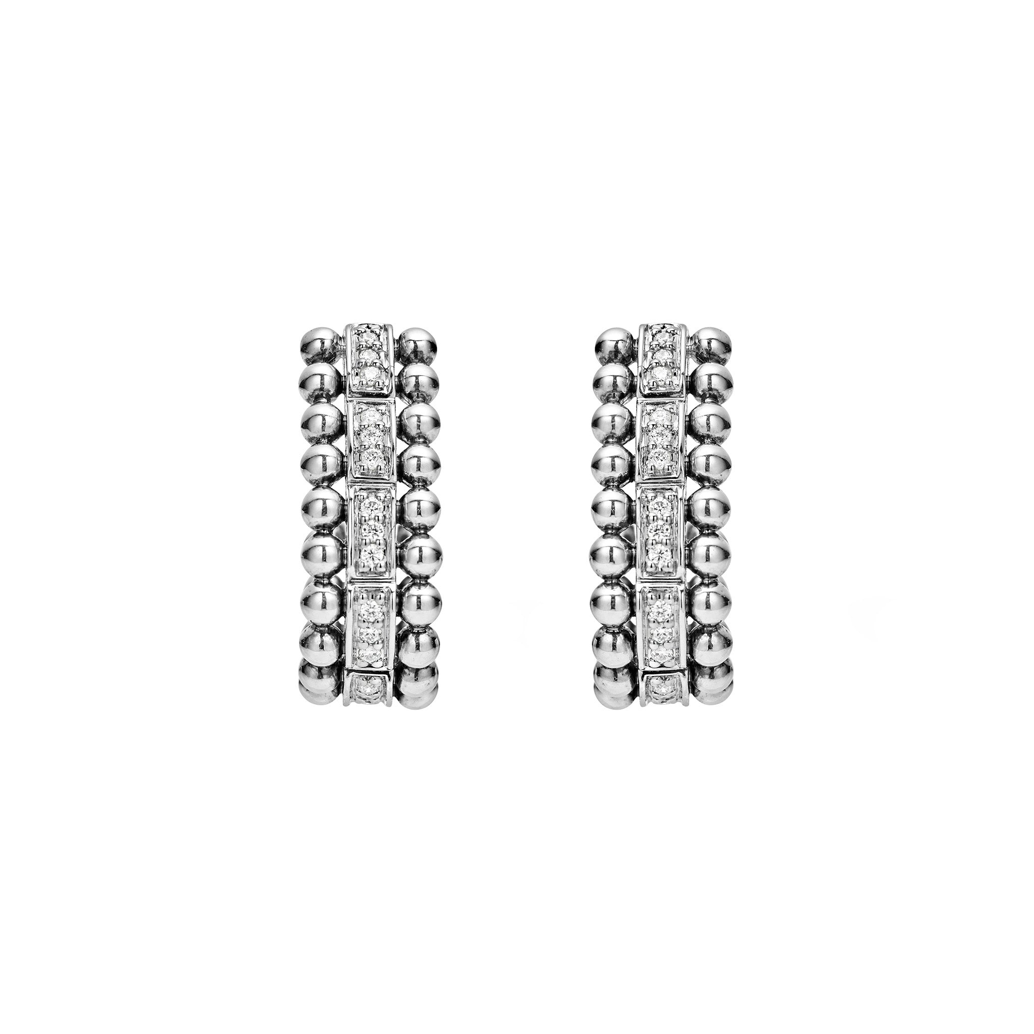 Lagos Sterling Silver Caviar Spark Beaded Diamond Hoops