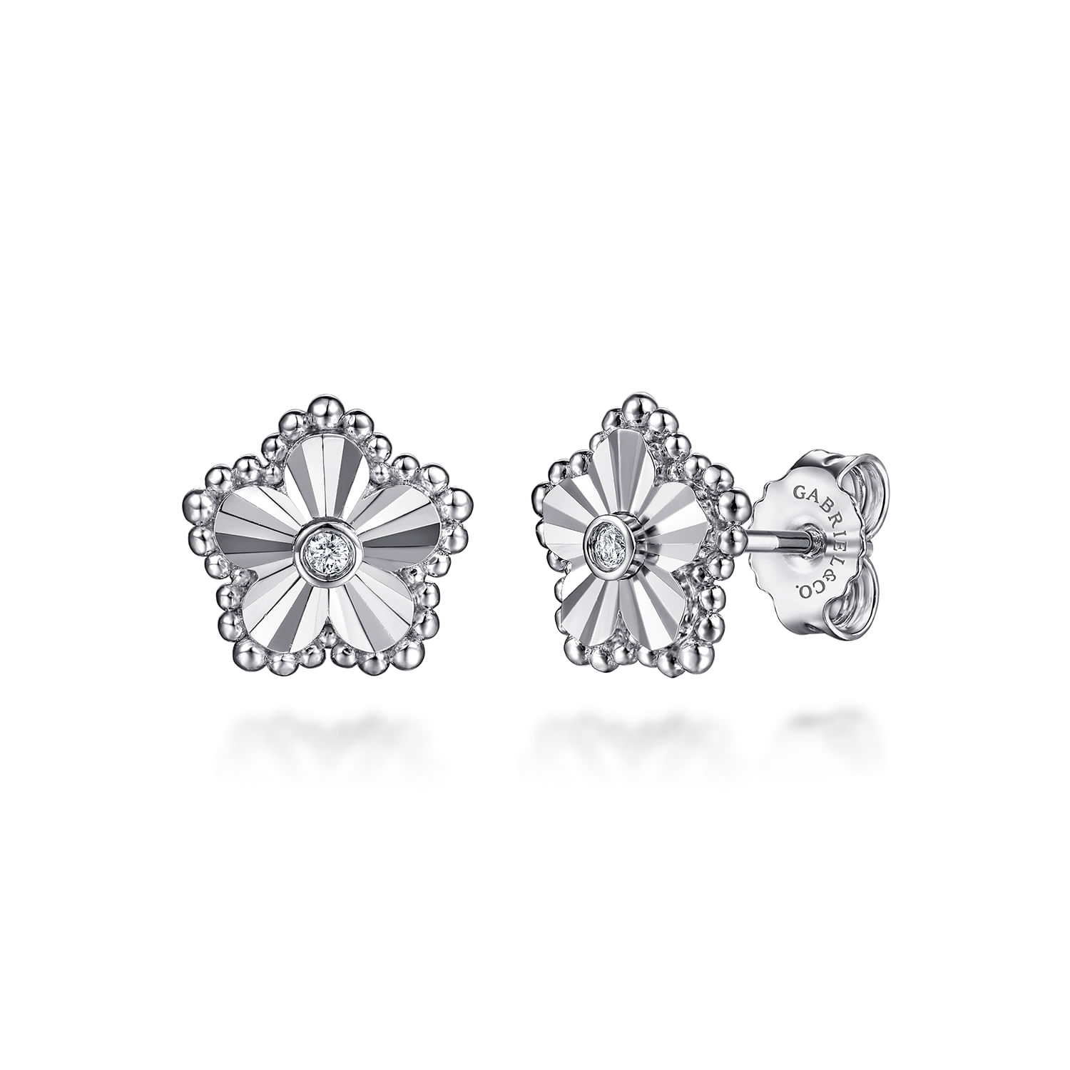 Gabriel & Co. Sterling Silver Diamond Bujukan Frame Flower Diamond-Cut Studs