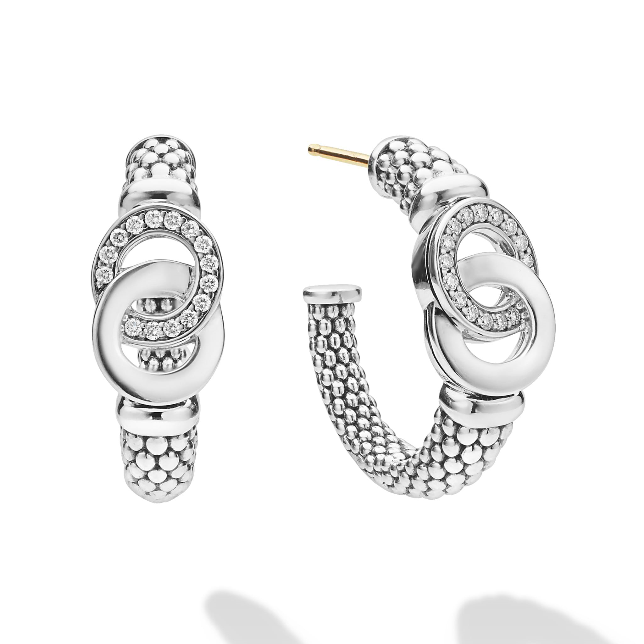 Lagos Sterling Silver Interlocking Diamond Hoops