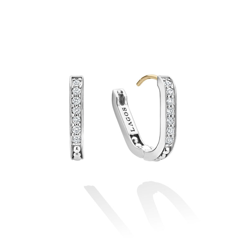 Lagos Sterling Silver Caviar Spark Linear Diamond Hoops