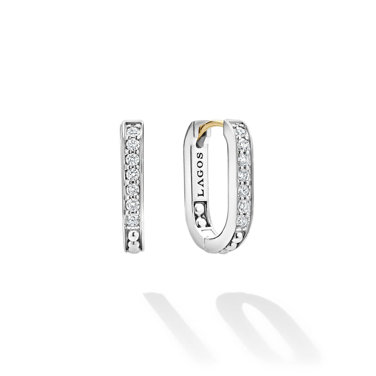 Lagos Sterling Silver Caviar Spark Linear Diamond Hoops