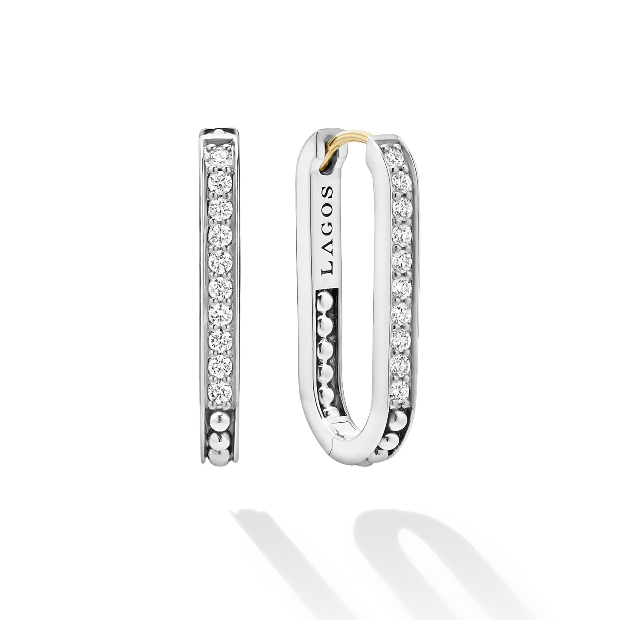 Lagos Sterling Silver and 18K Caviar Spark Linear Diamond Hoops