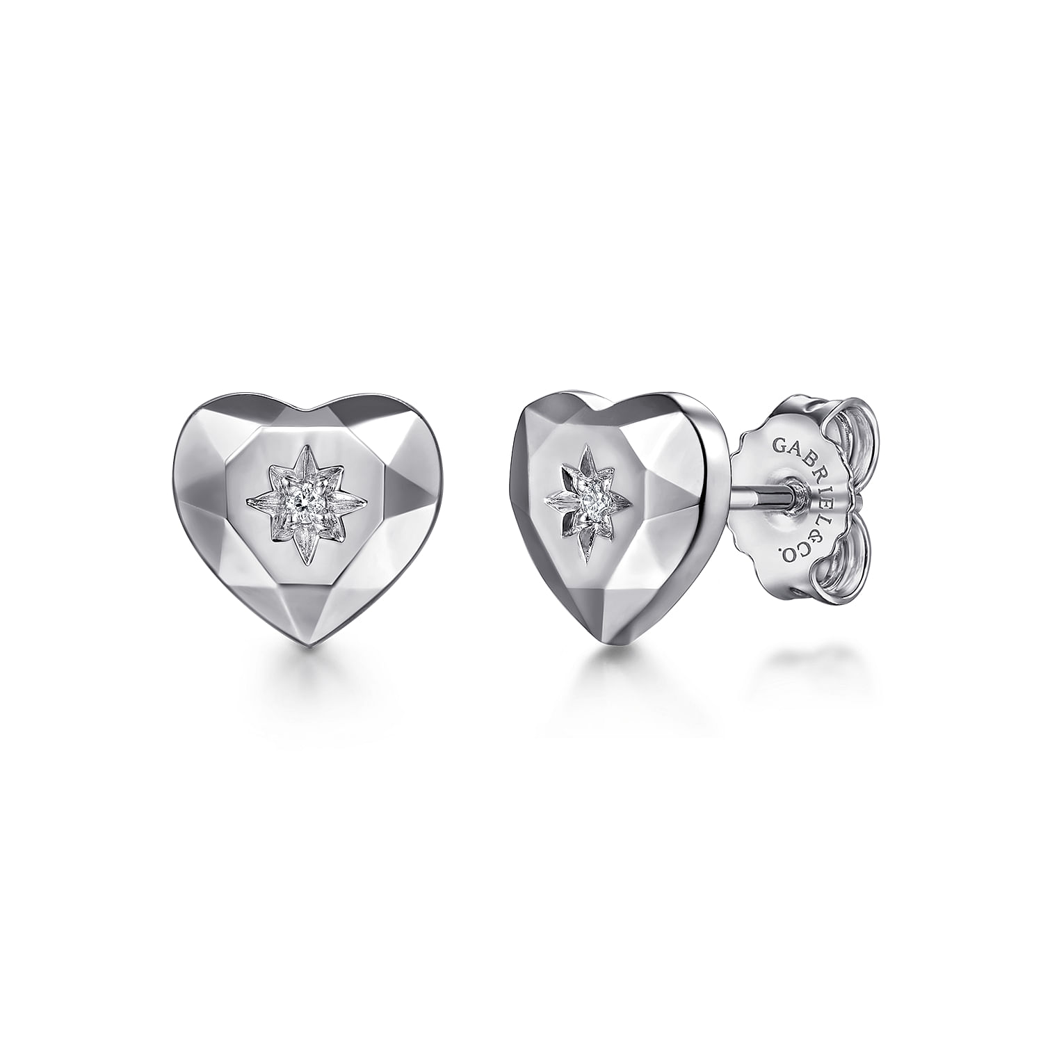 Gabriel & Co. Sterling Silver Heart Diamond-Cut Studs