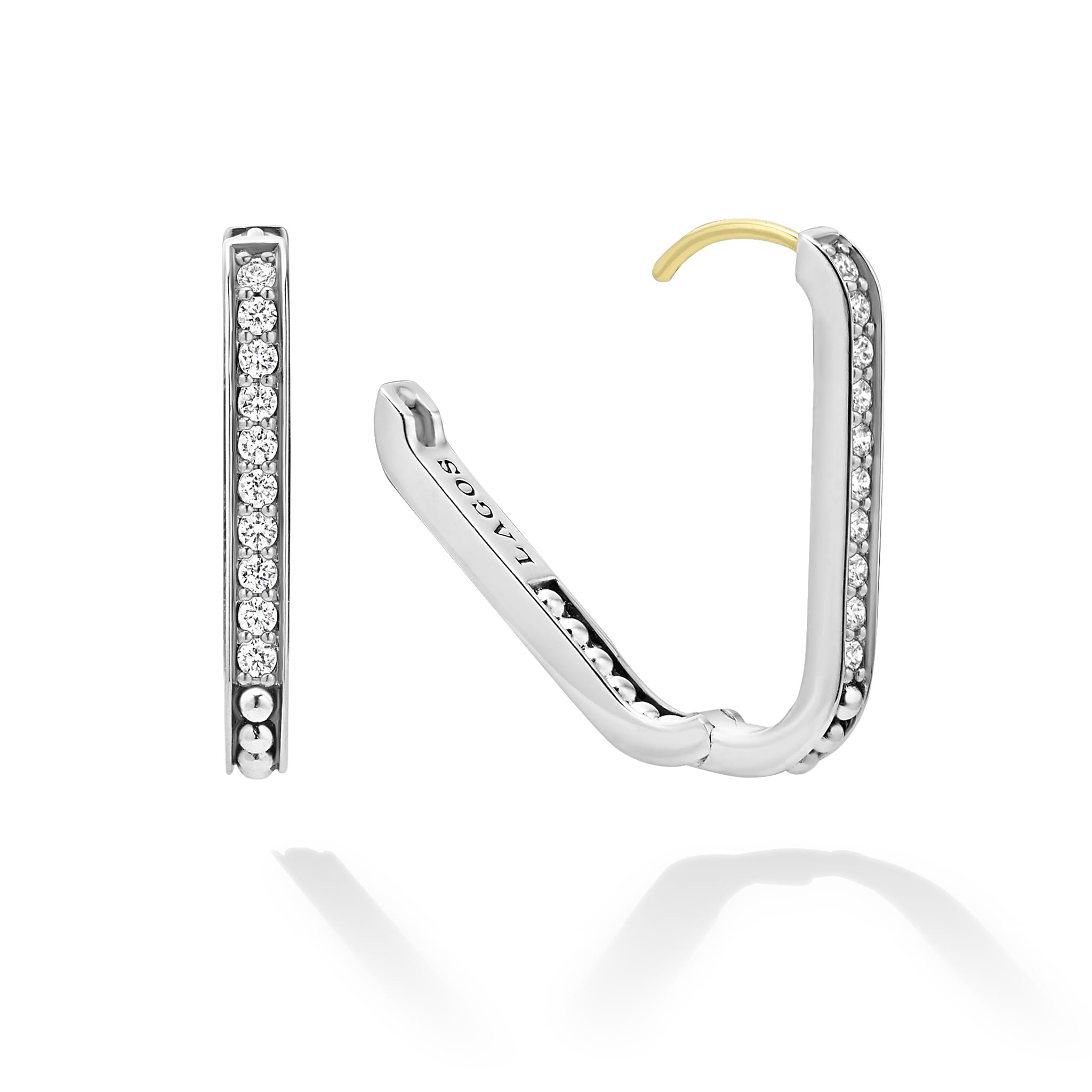 Lagos Sterling Silver and 18K Caviar Spark Linear Diamond Hoops