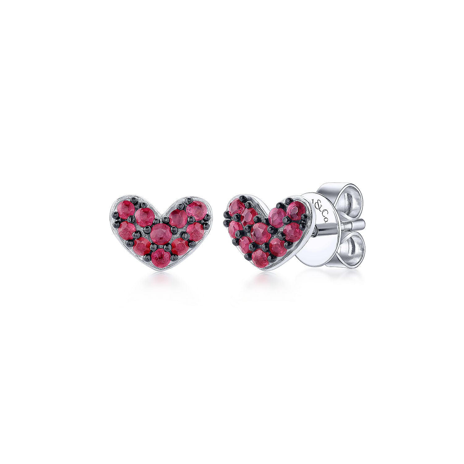 Gabriel & Co. Sterling Silver Heart Shaped Pave Ruby Stud Earrings with 20 Round Rubies 0.39 CTW