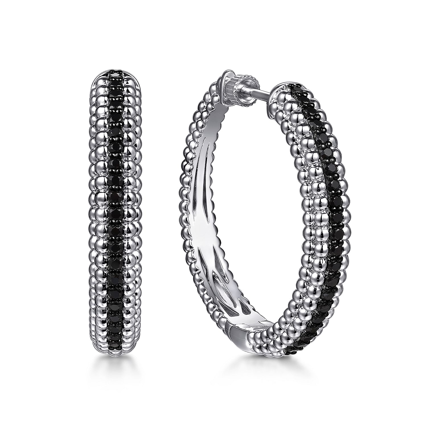 Gabriel & Co. Sterling Silver Bujukan Black Spinel Hoops