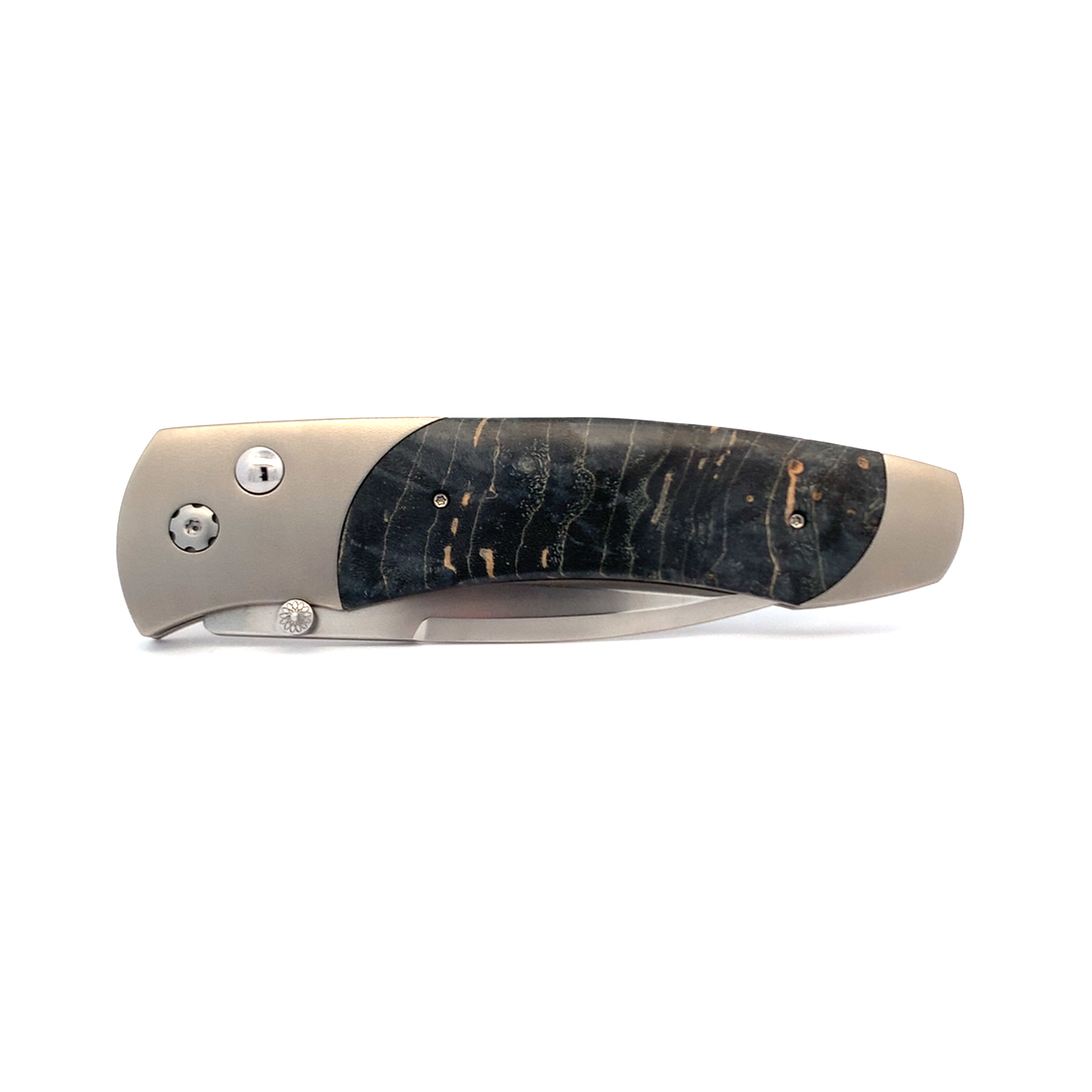William Henry Titanium and Maple Burl Wood Pocket Knife with Stainless Steel Blade