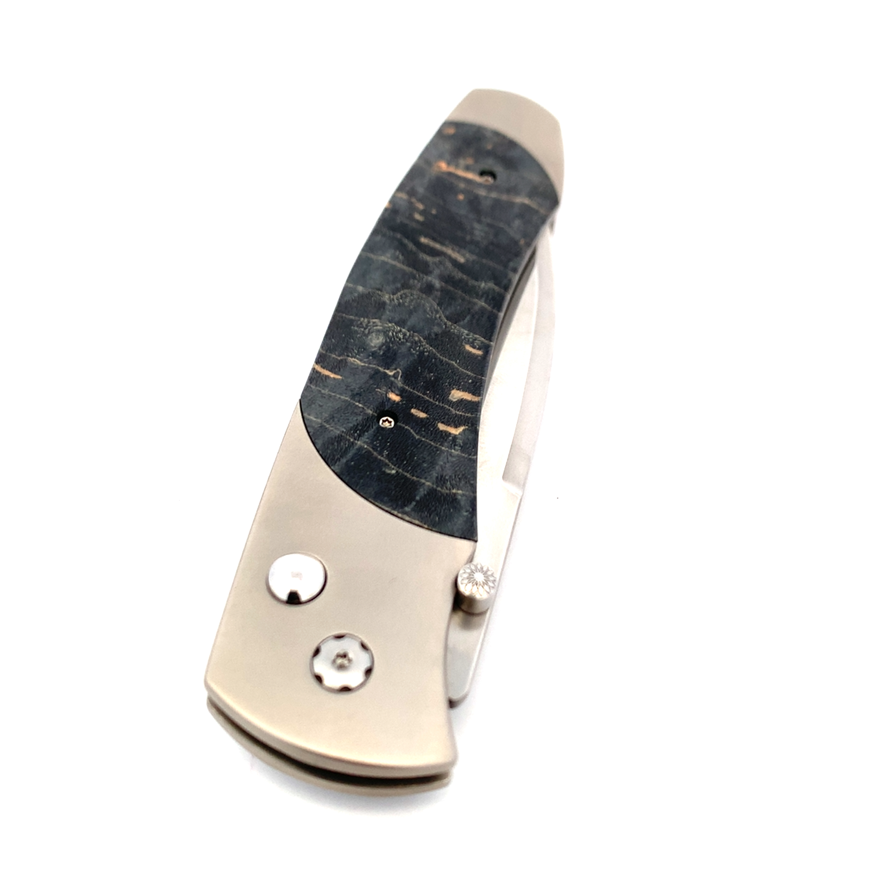 William Henry Titanium and Maple Burl Wood Pocket Knife with Stainless Steel Blade