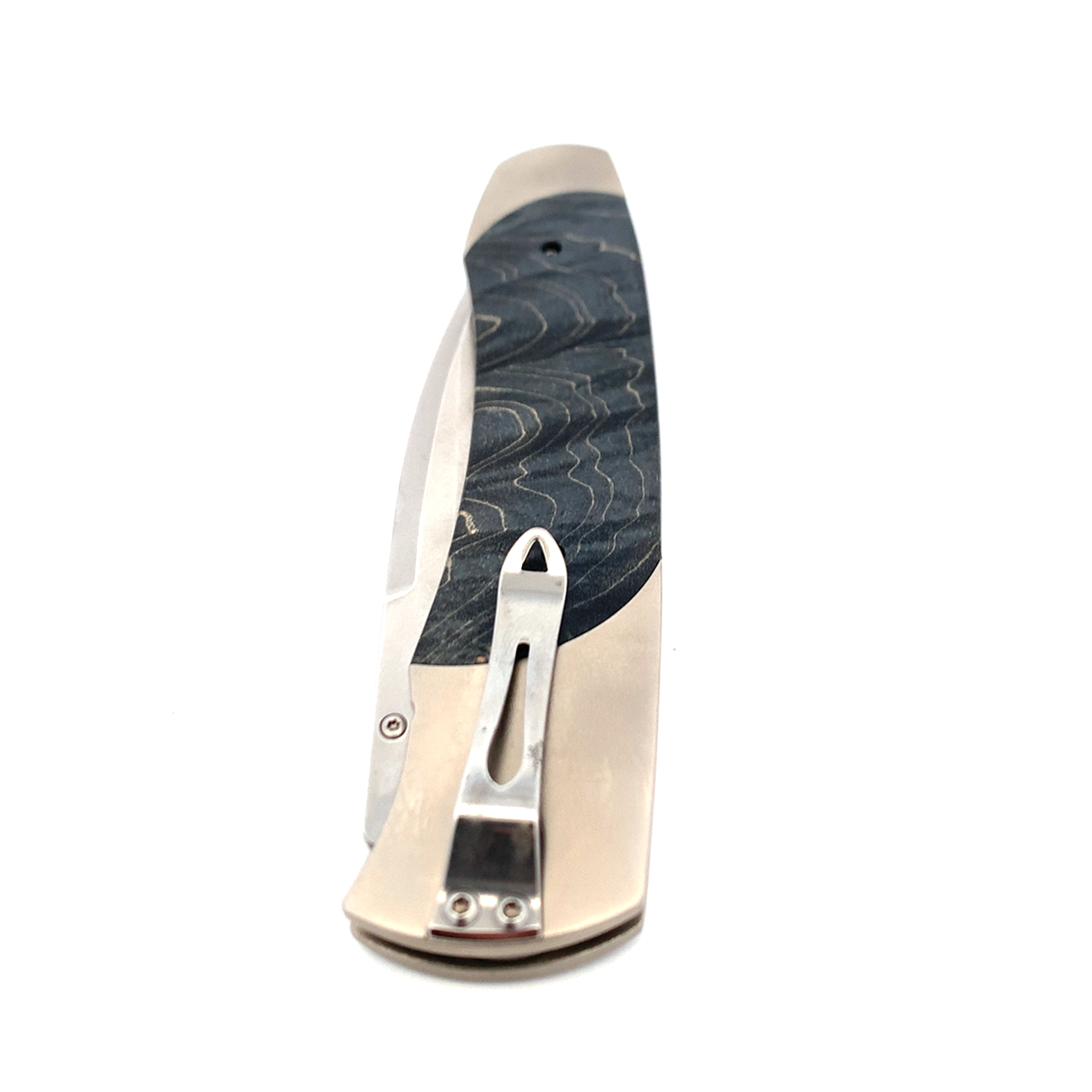 William Henry Titanium and Maple Burl Wood Pocket Knife with Stainless Steel Blade