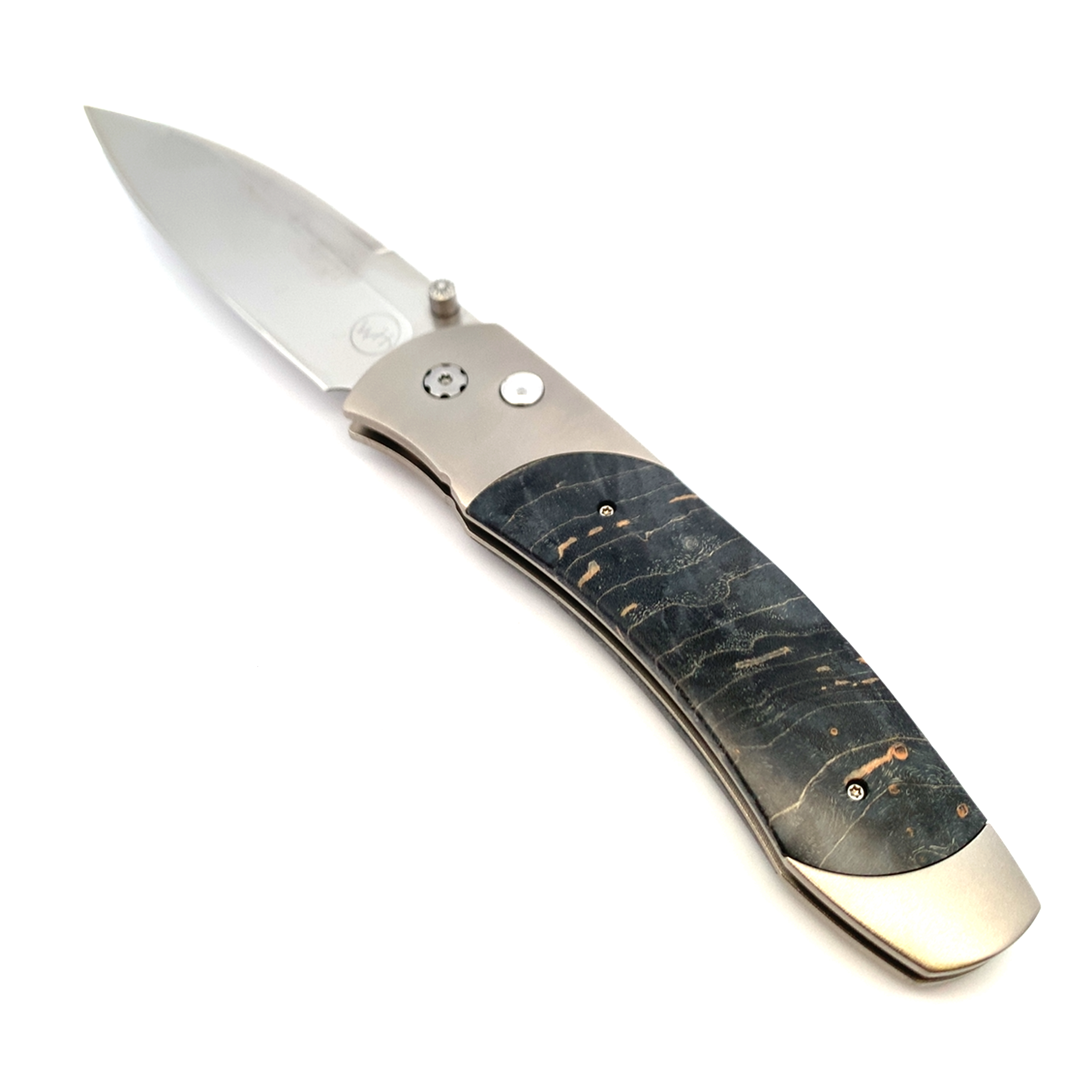 William Henry Titanium and Maple Burl Wood Pocket Knife with Stainless Steel Blade