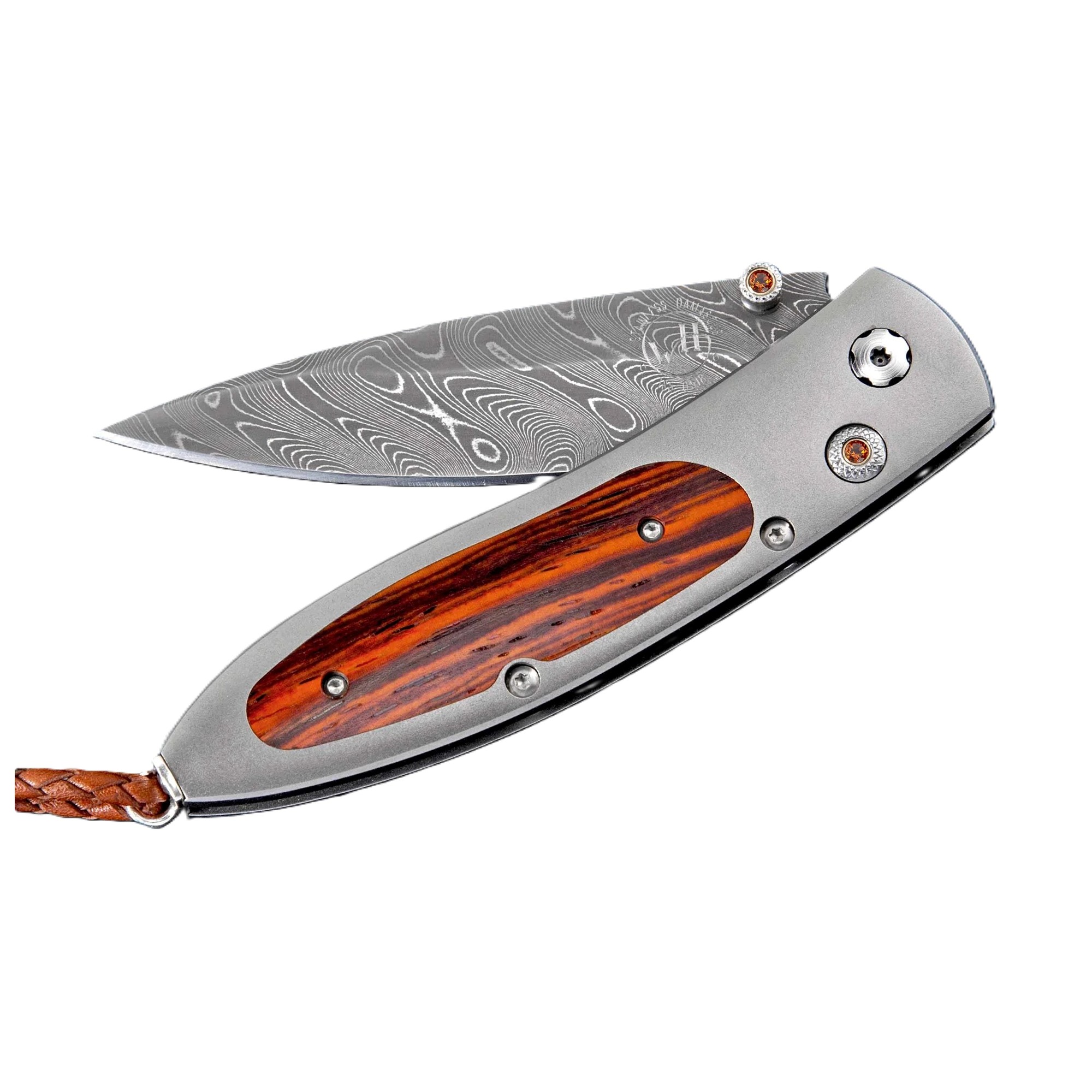 William Henry Granada Titanium and Cocobolo Wood Pocket Knife with Damascus Blade