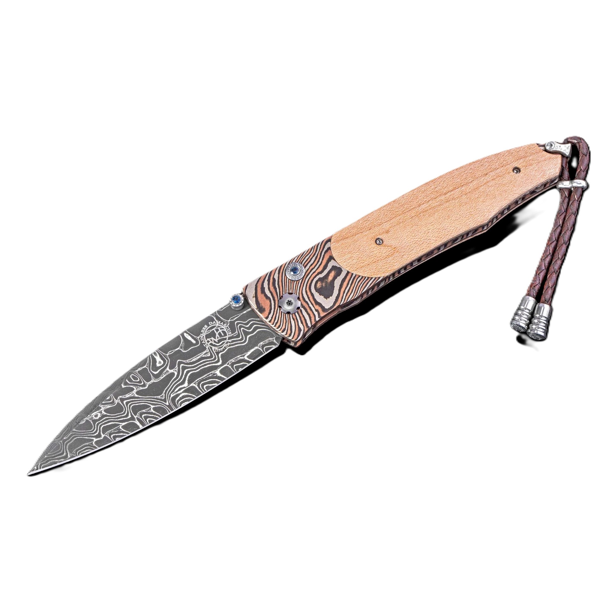 William Henry B30 Yanks Damascus Steel and Wood Folding Knife