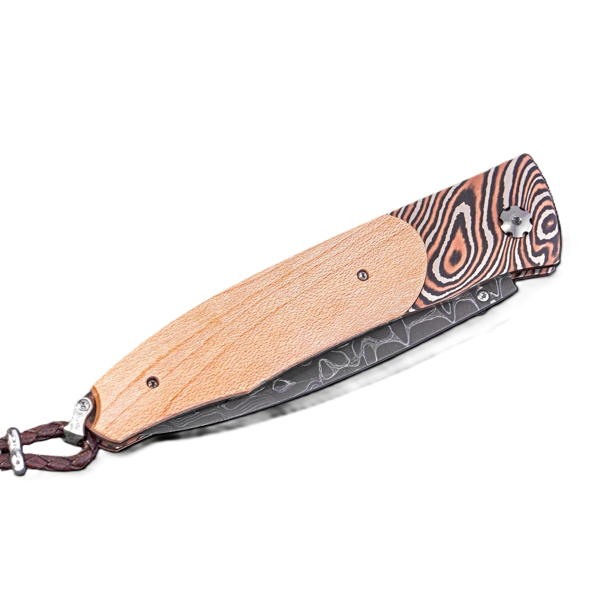 William Henry B30 Yanks Damascus Steel and Wood Folding Knife