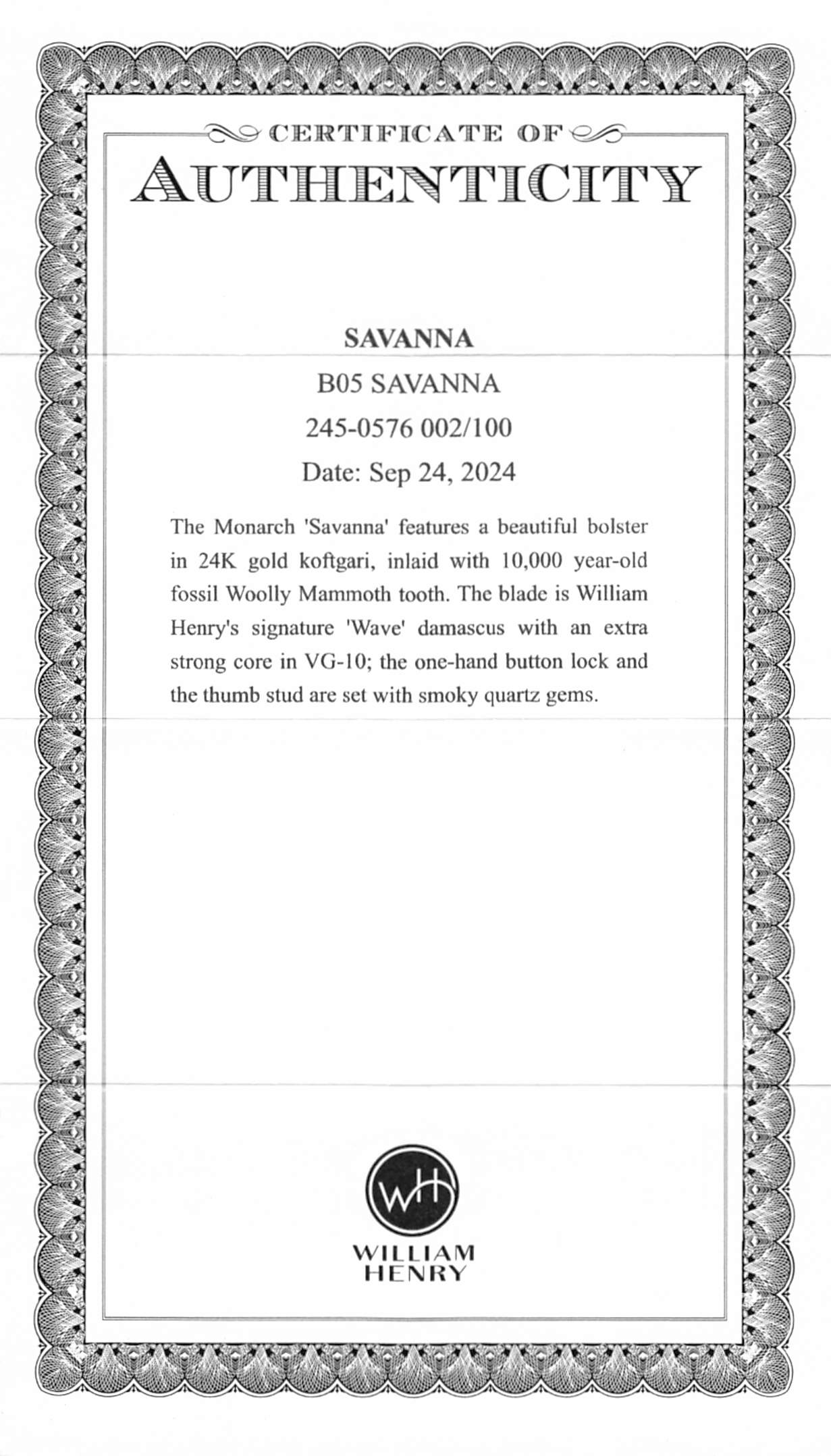 William Henry Savanna Pocket Knife