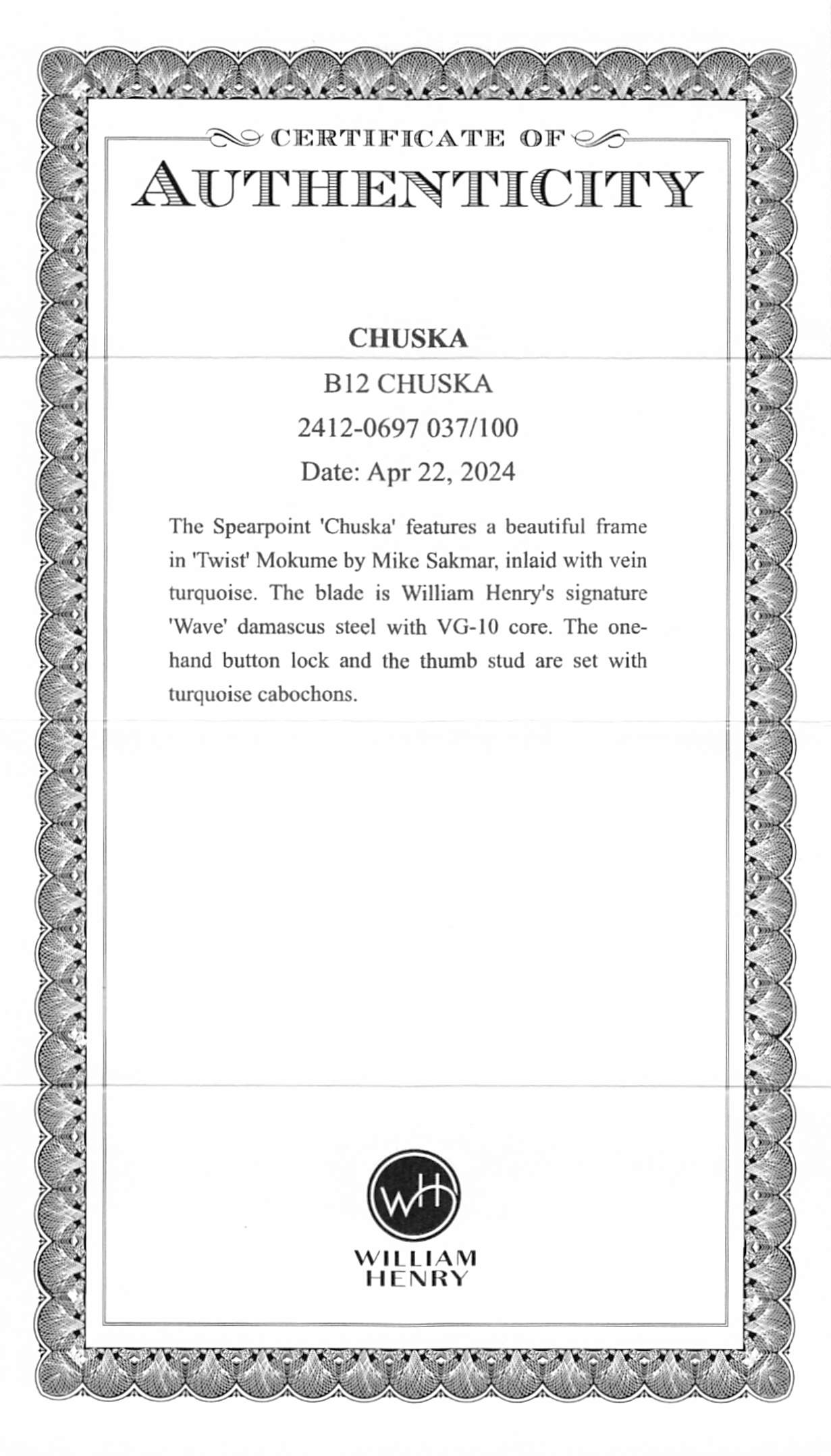 William Henry Chuska Pocket Knife