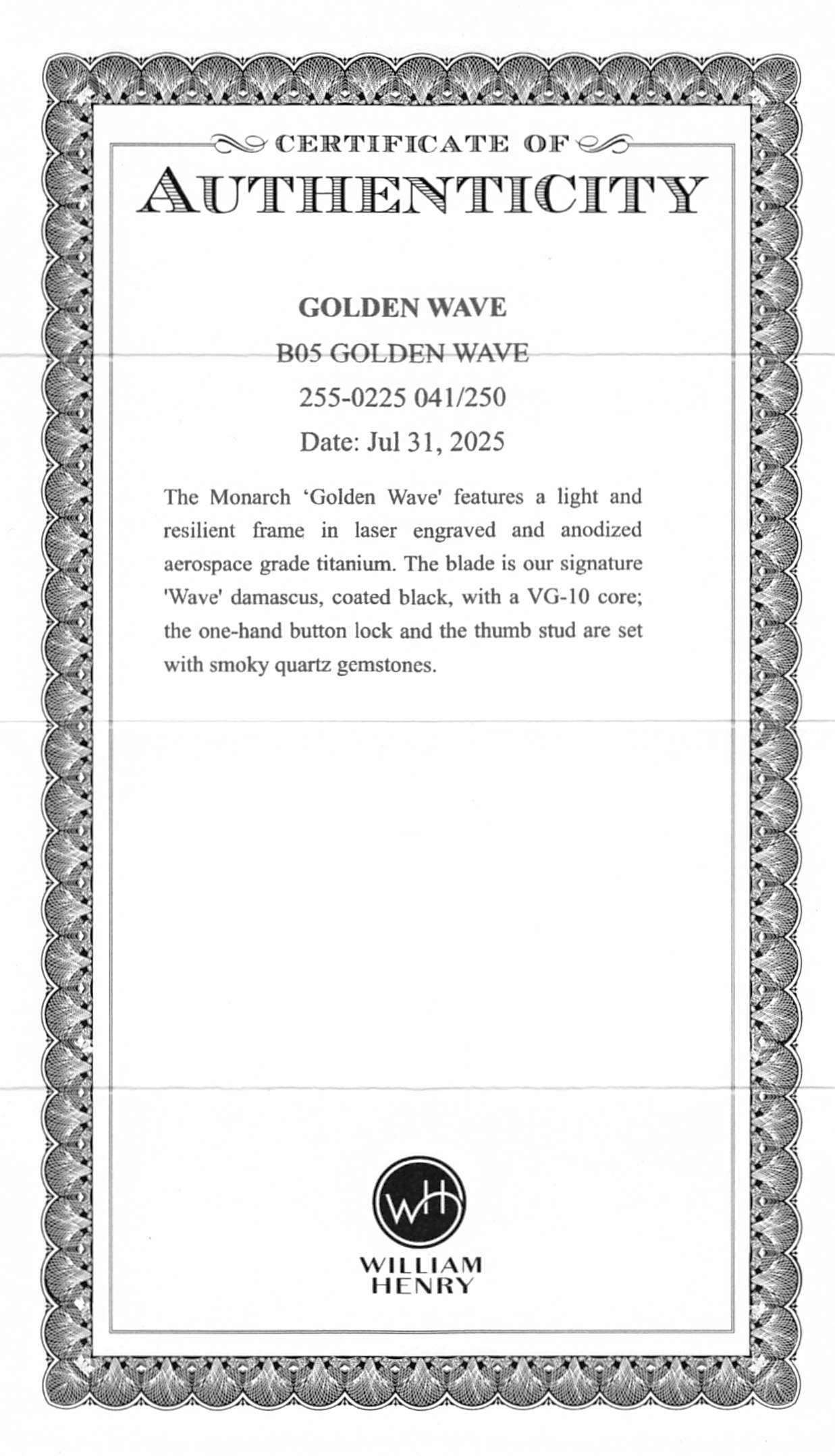 William Henry Golden Wave Pocket Knife