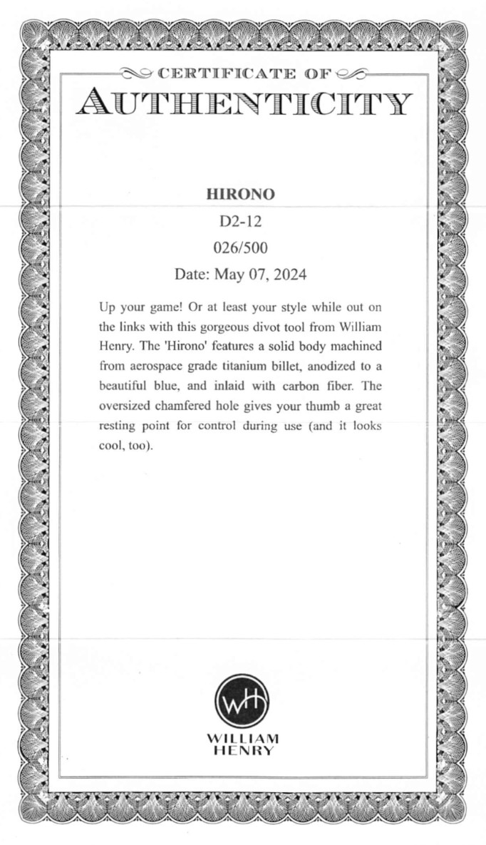 William Henry Hirono Titanium with Carbon Fiber Golf Divot