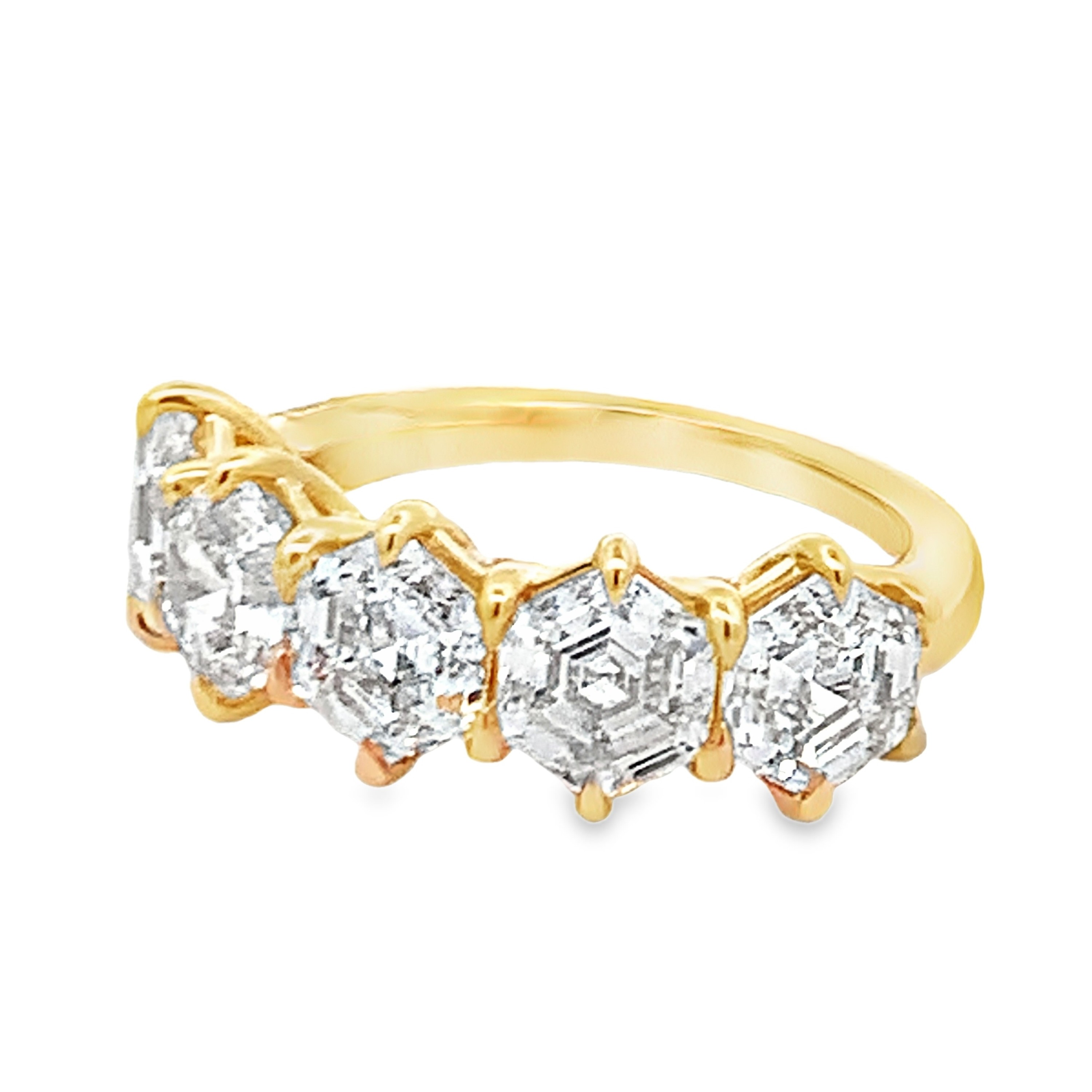 14K Yellow Gold Lab Grown Diamond Anniversary Band with 5 Lab Grown Hexagon Diamonds 5.00 CTW F-G VS Size 7