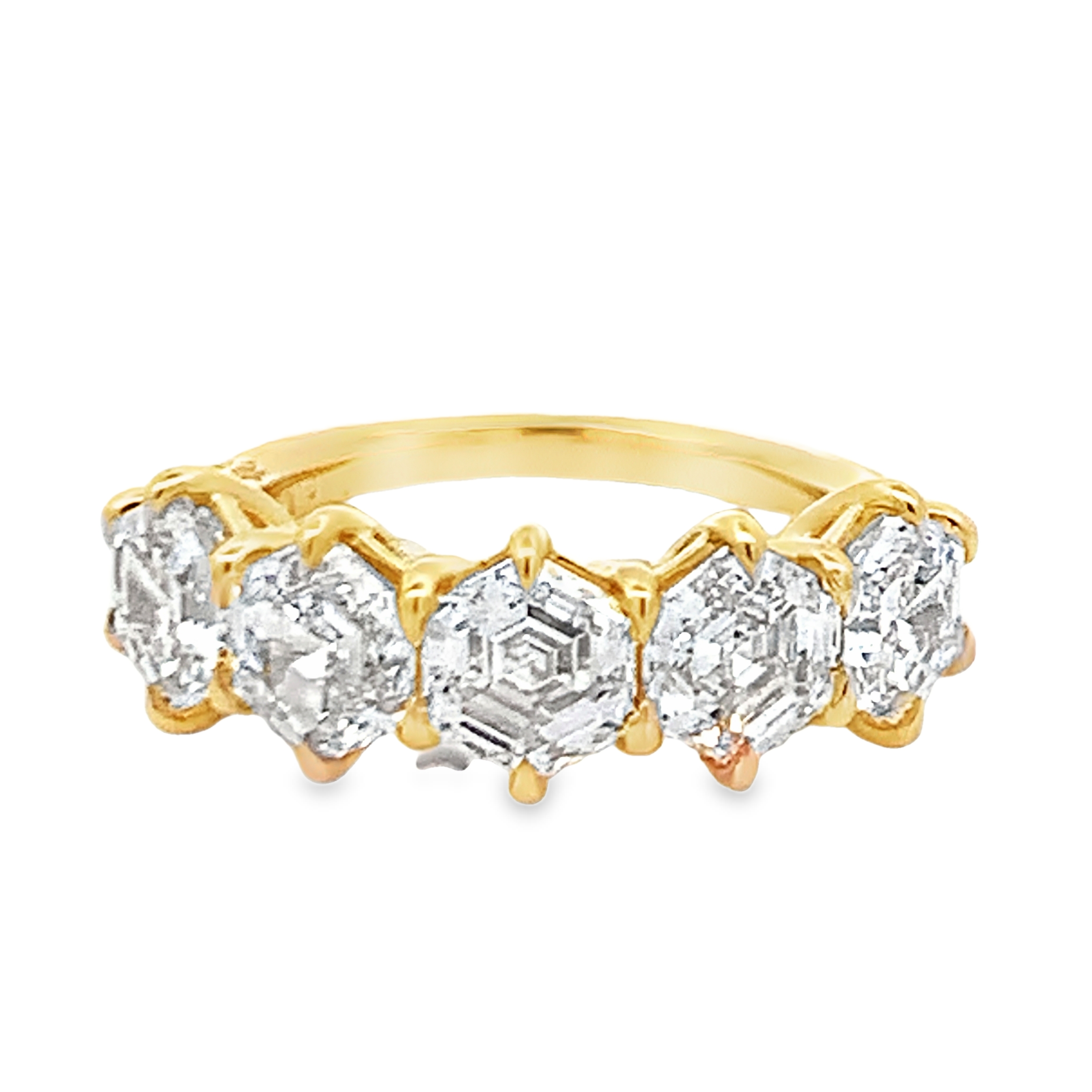 14K Yellow Gold Lab Grown Diamond Anniversary Band with 5 Lab Grown Hexagon Diamonds 5.00 CTW F-G VS Size 7