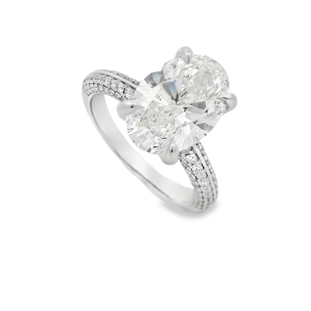 14K White Gold Oval Lab Grown Diamond Pave Band Engagement Ring