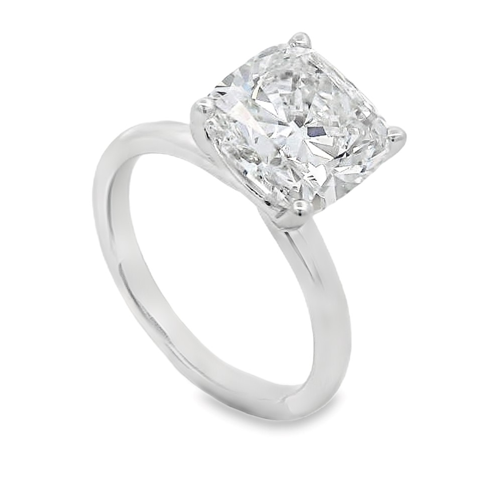 14K White Gold Cushion Cut Solitaire Engagement Ring