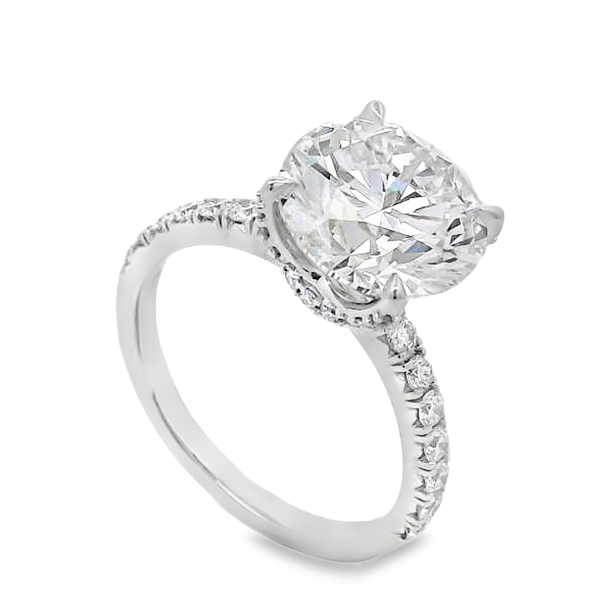 18K White Gold Round Lab Grown Diamond Under-Gallery Accents Engagement Ring