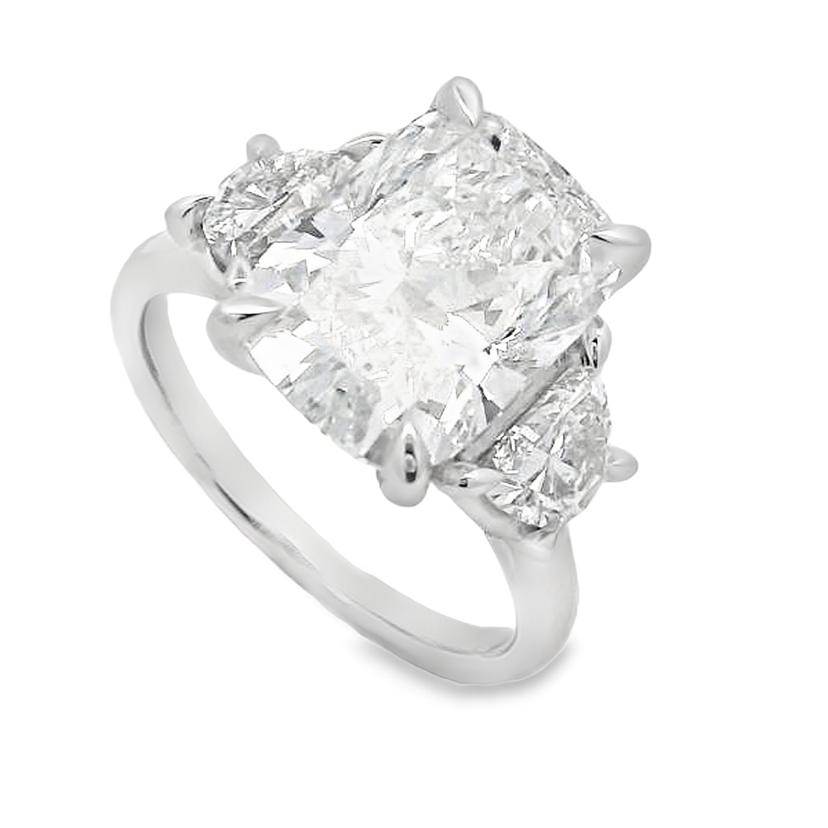 14K White Gold Cushion Lab Grown Diamond Three-Stone Engagement Ring