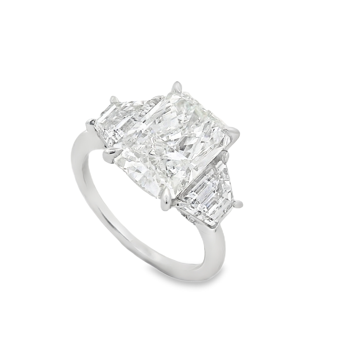 14K White Gold Radiant Lab Grown Diamond Three-Stone Engagement Ring