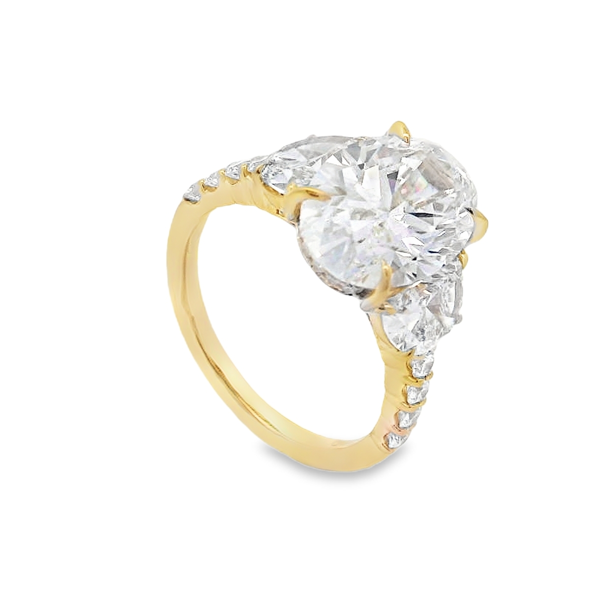 18K Yellow Gold Oval & Half-Moon Lab Grown Three-Stone Diamond Engagement Ring