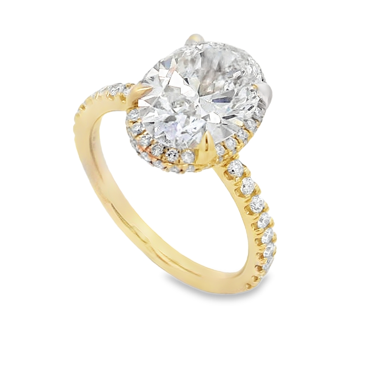 14K Yellow Gold Oval-Cut Lab Grown Diamond Pave Halo Engagement Ring