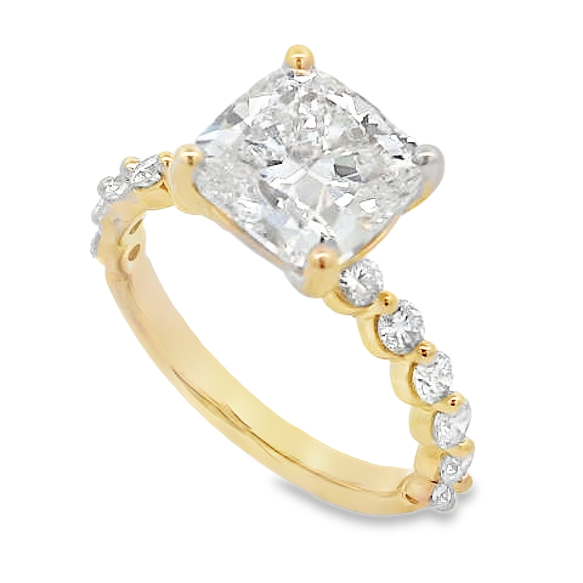 14K Yellow Gold Cushion Lab Grown Diamond Bubble-Band Engagement Ring