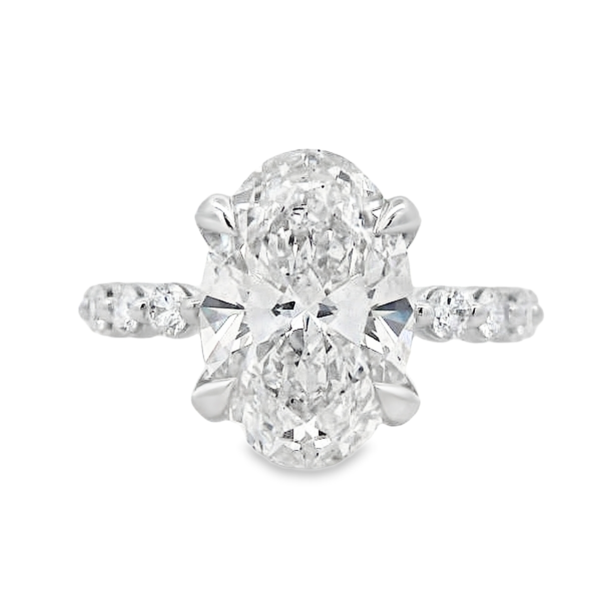 14K White Gold Oval Lab Grown Diamond Bubble Band Engagement Ring