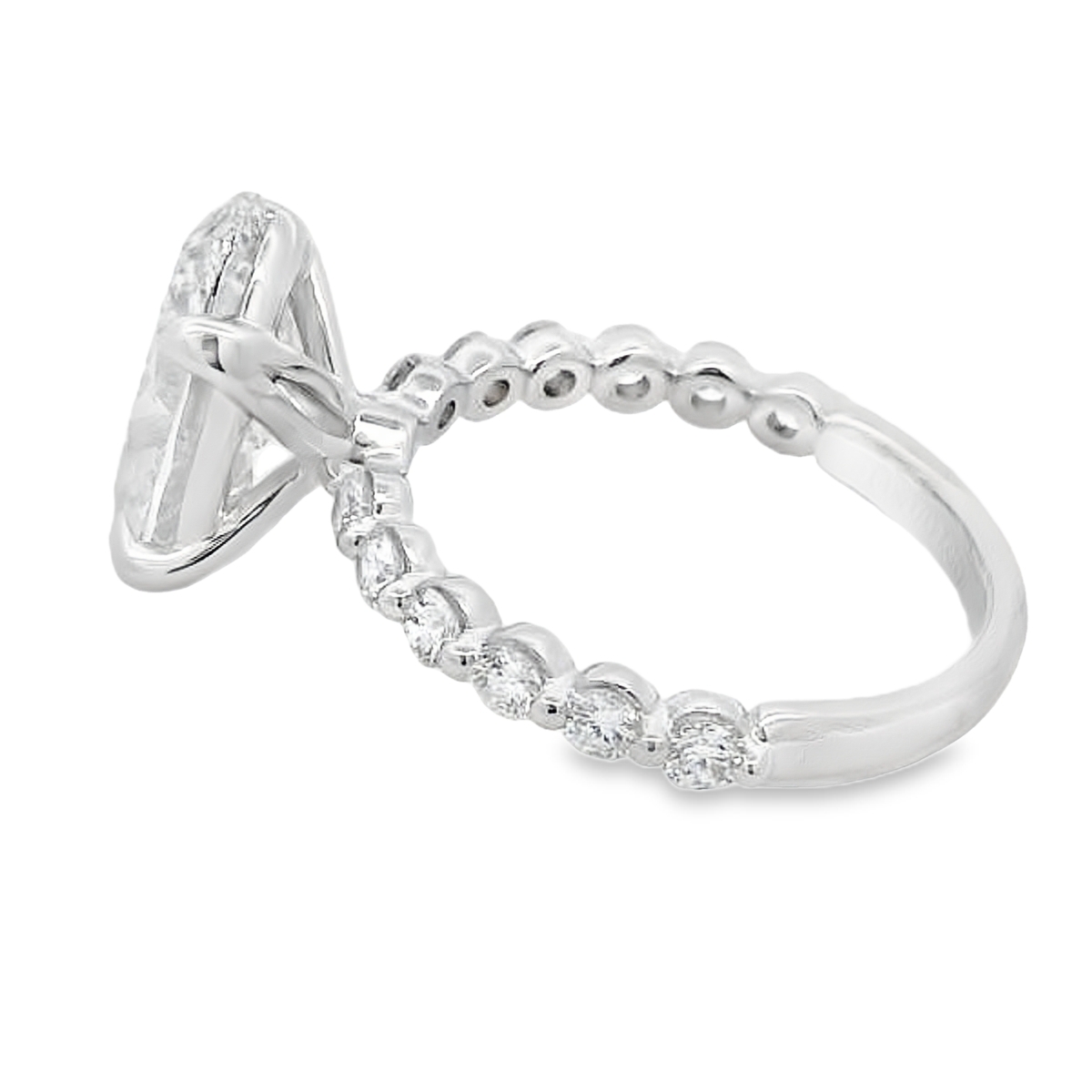 14K White Gold Oval Lab Grown Diamond Bubble Band Engagement Ring