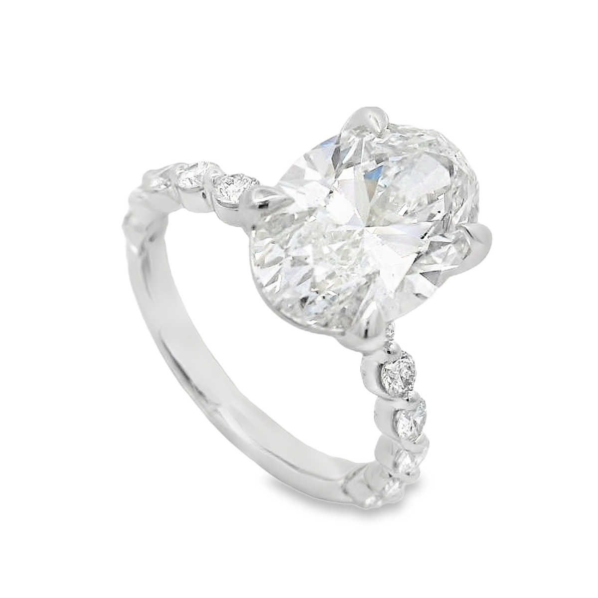 14K White Gold Oval Lab Grown Diamond Bubble Band Engagement Ring