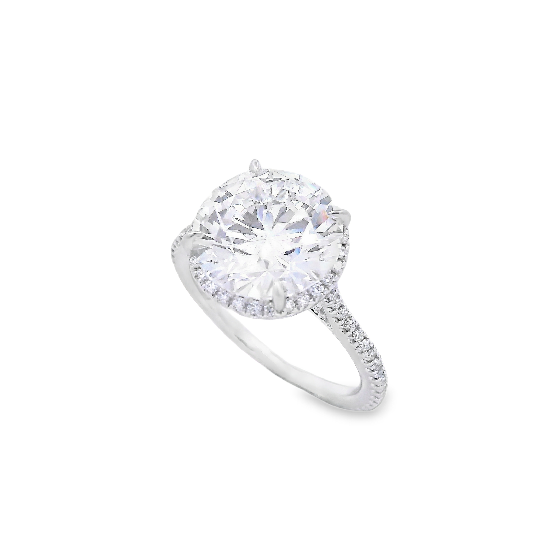 14K White Gold 5-Carat Round Lab Grown Diamond Pave Engagement Ring
