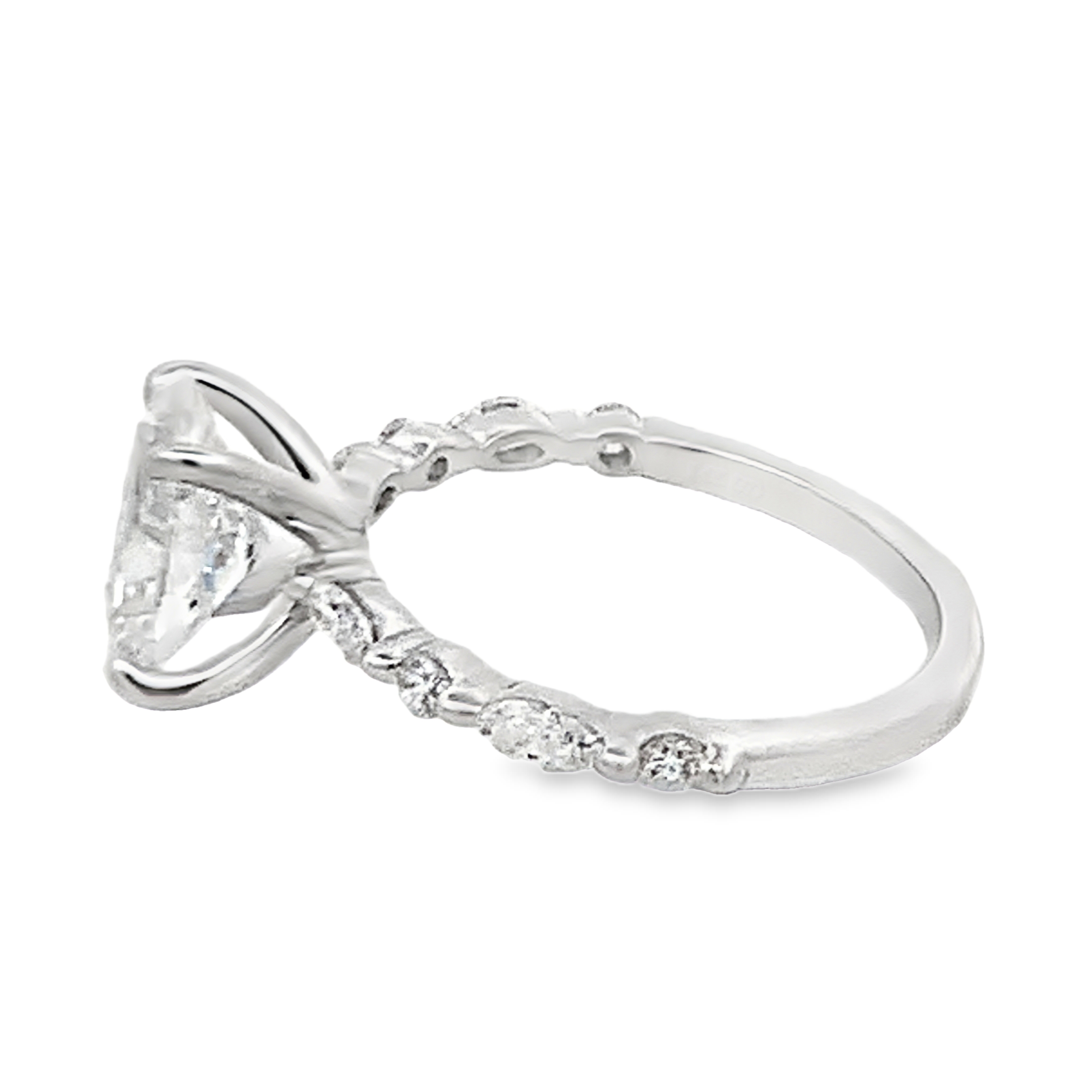14K White Gold Lab Grown Engagement Ring with 1 Lab Grown Oval Center Diamond 2.1 CTW G VS and 8 Alternating Lab Grown Round and Marquise Diamonds 0.37 CTW G VS Size 6.75