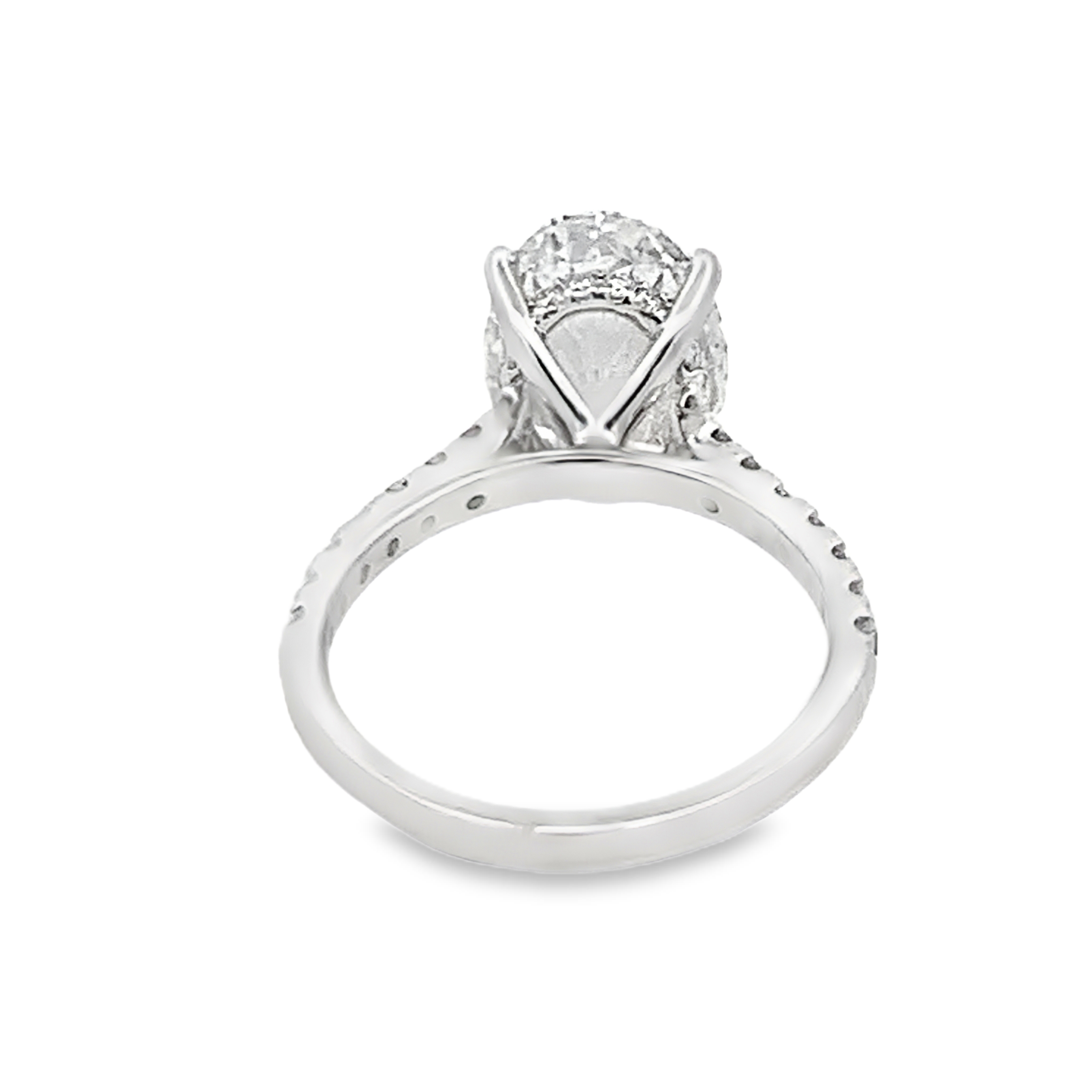14K White Gold Lab Grown Diamond Engagement Ring with 1 Lab Grown Center Oval Diamond 4.00ct G VS and 32 Lab Grown Round Cut Diamonds 0.55ct G VS Size 6.75