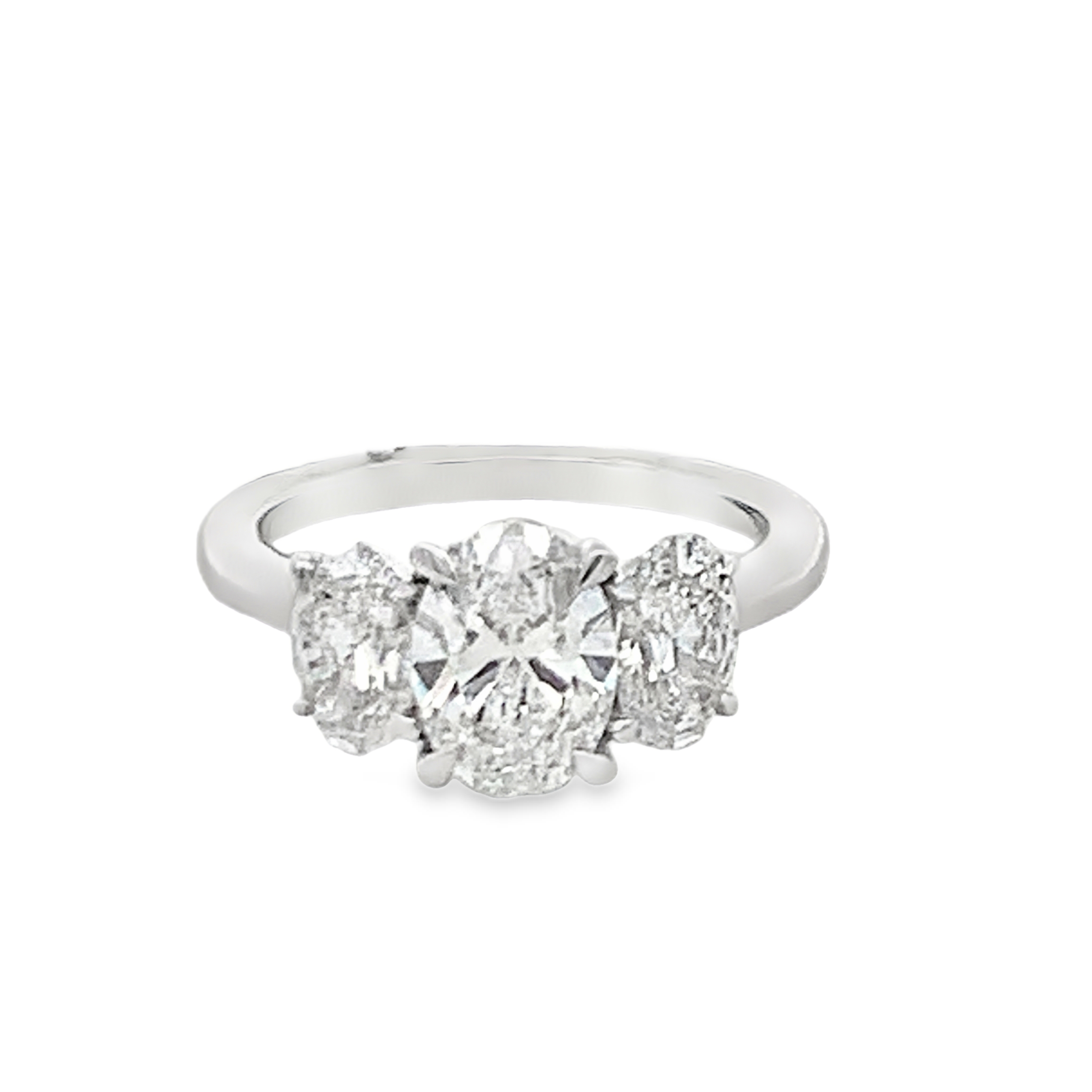 14K White Gold Lab Grown Diamond Engagement Ring with 3 Lab Grown Oval Cut Diamonds 3.00ct (Center Oval 1.5ct) G VS Size 6.75
