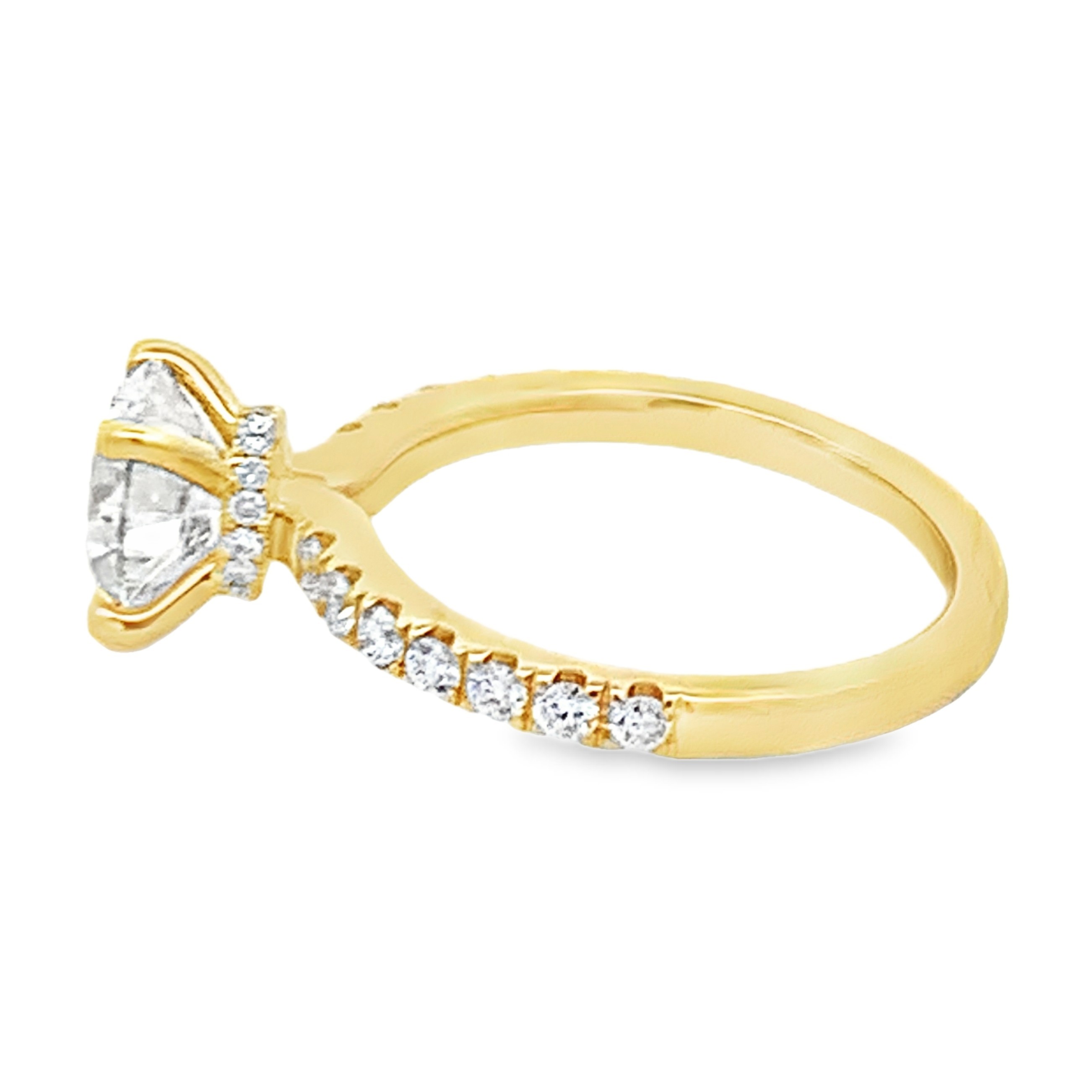14K Yellow Gold Lab Grown Diamond Engagement Ring with 1 Lab Grown Round Center Diamond 2.00ct G VS and 30 Lab Grown Round Cut Diamonds 0.50ct G VS Size 7