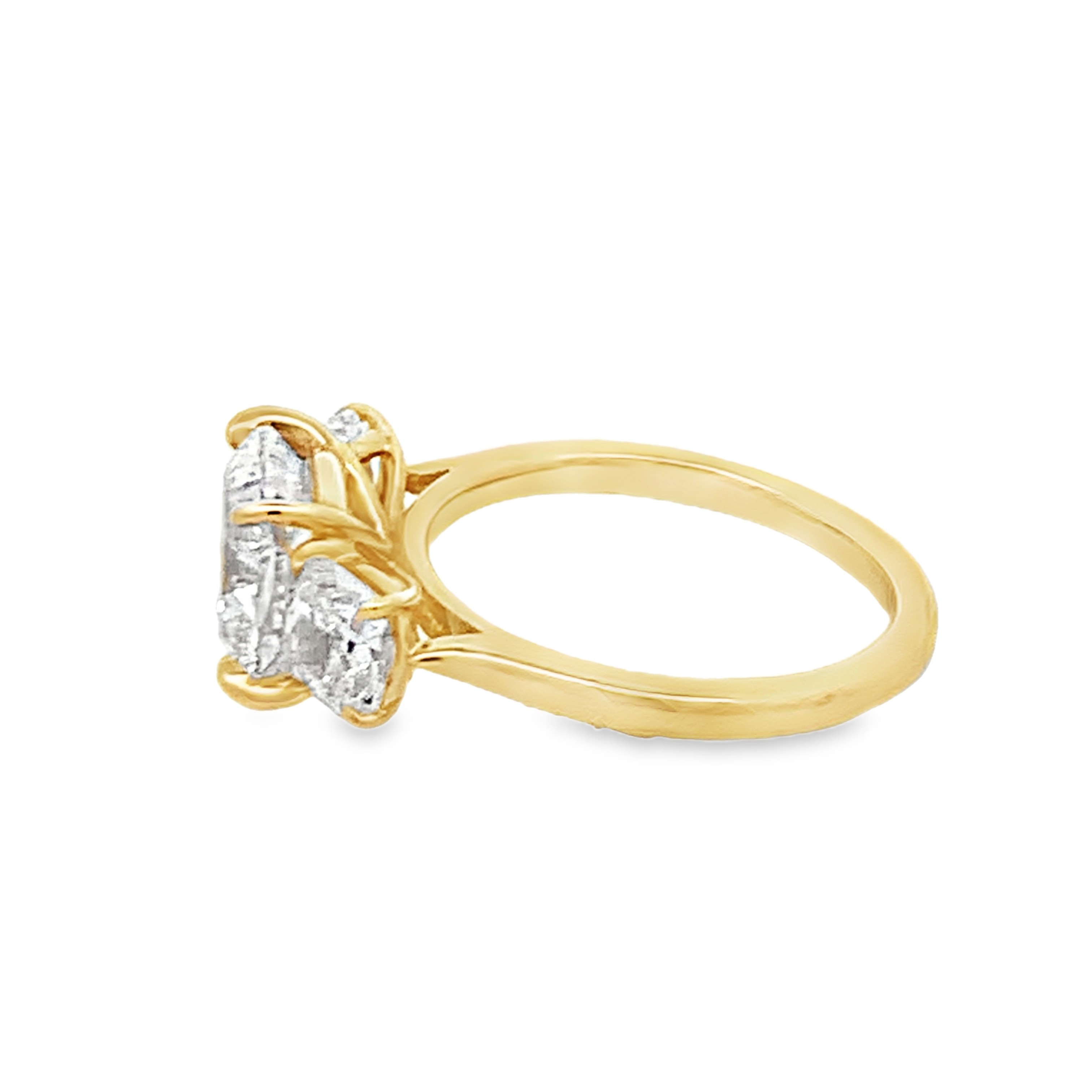 14K Yellow Gold Lab Grown Diamond Engagement Ring with 1 Lab Grown Cushion Center Diamond 3.00ct G VS and 2 Side Lab Grown Cushion Diamonds 1.50ct G VS Size 7