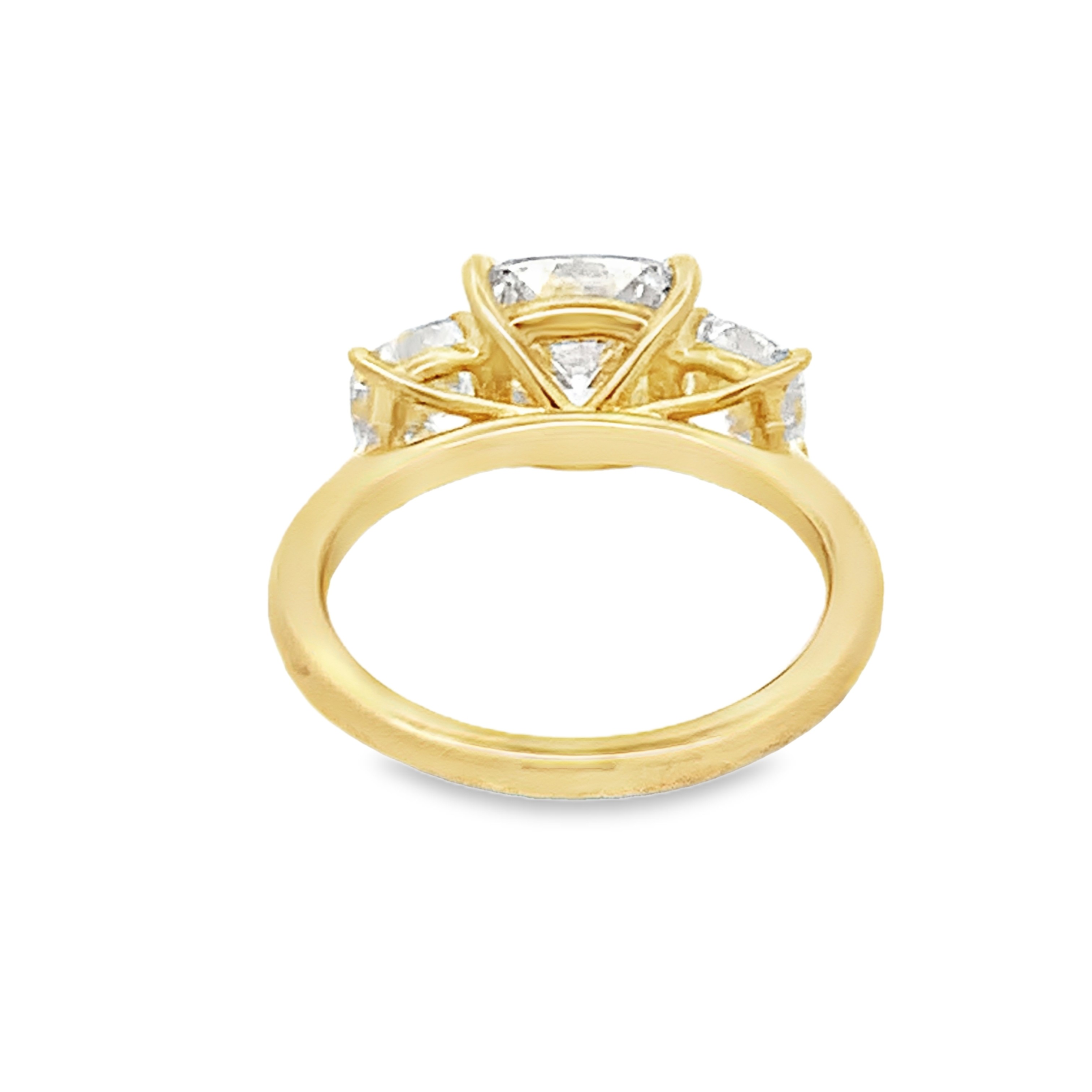 14K Yellow Gold Lab Grown Diamond Engagement Ring with 1 Lab Grown Cushion Center Diamond 3.00ct G VS and 2 Side Lab Grown Cushion Diamonds 1.50ct G VS Size 7