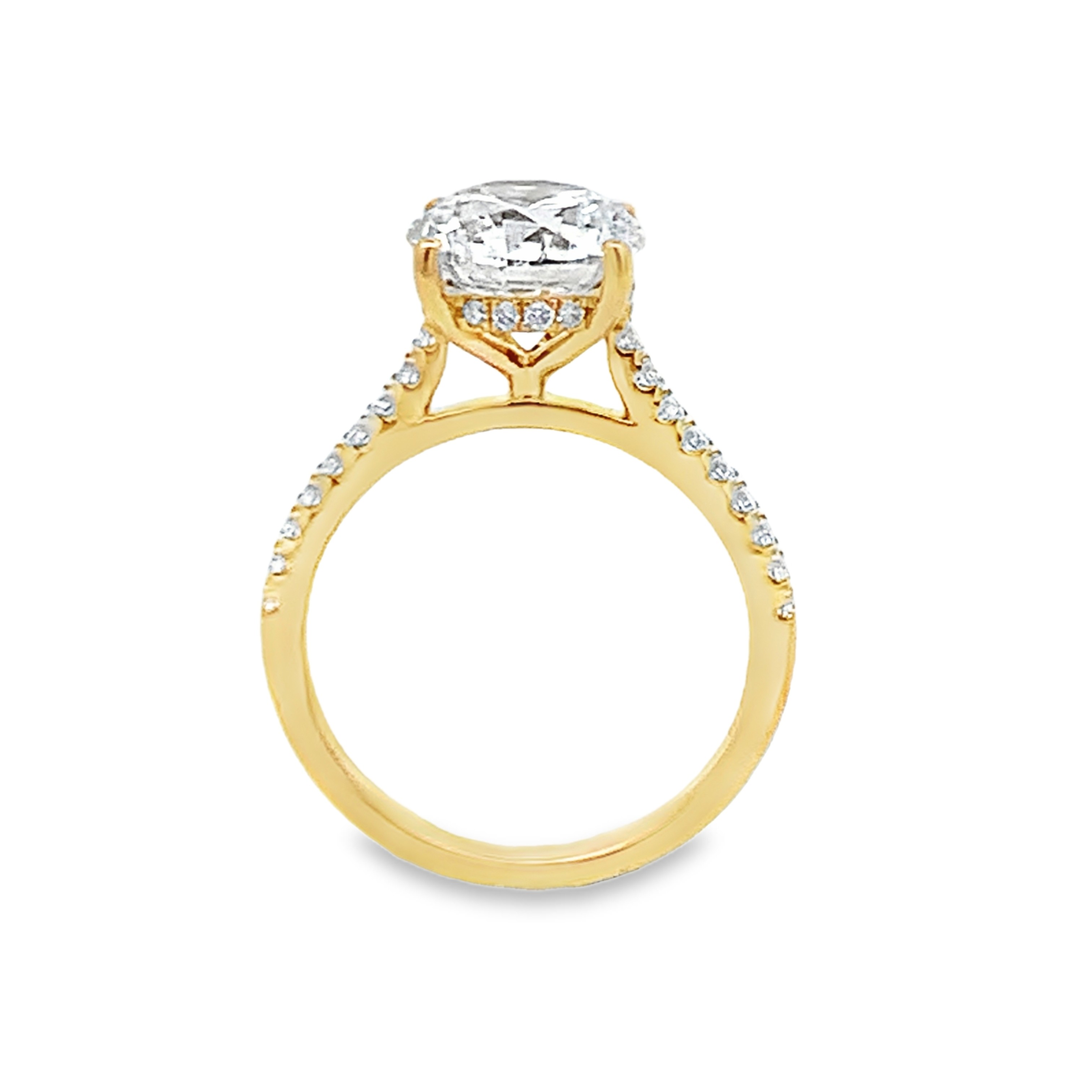 14K Yellow Gold Lab Grown Diamond Engagement Ring with 1 Lab Grown Round Center Diamond 3.00ct G VS and 34 Lab Grown Round Diamonds 0.29ct G VS Size 7