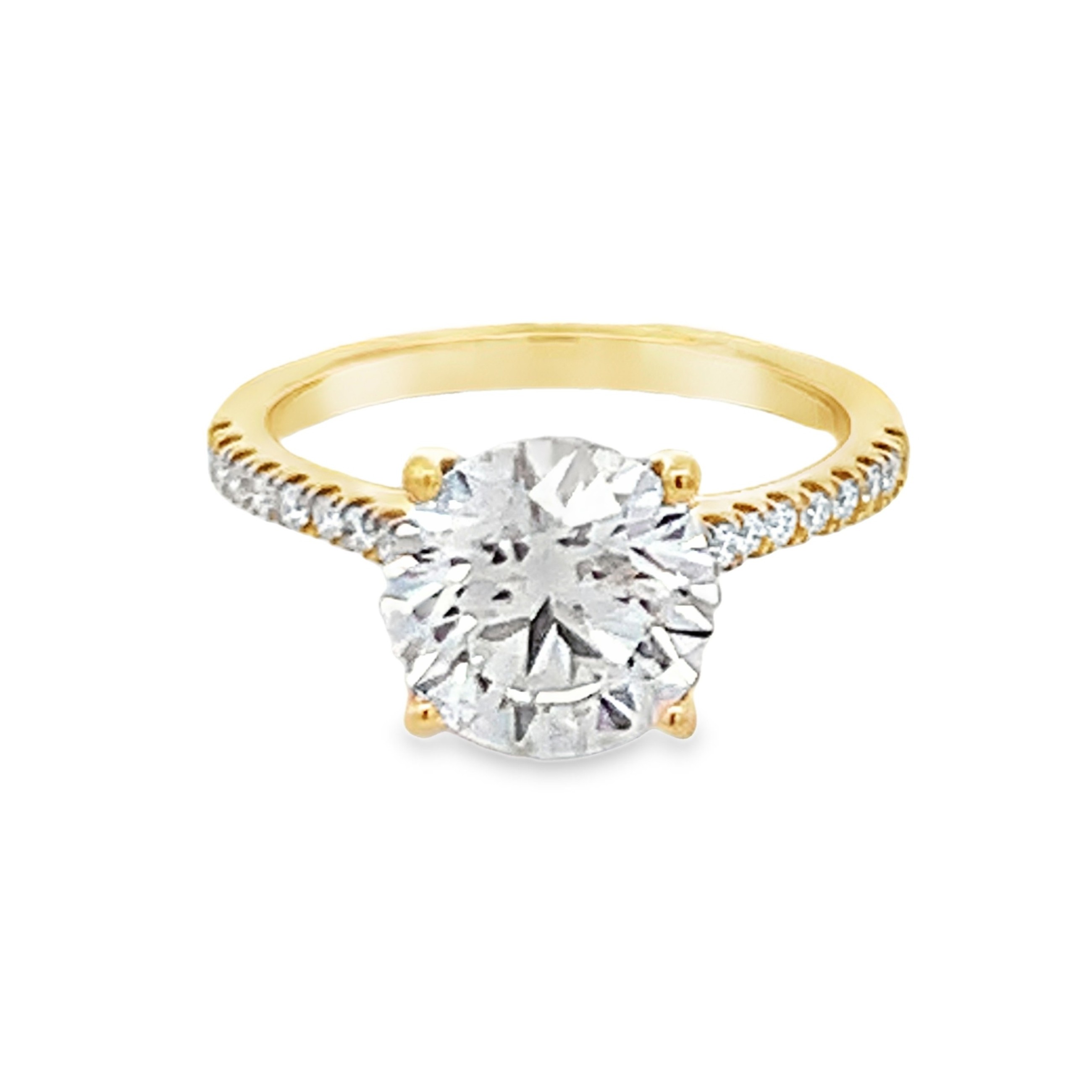 14K Yellow Gold Lab Grown Diamond Engagement Ring with 1 Lab Grown Round Center Diamond 3.00ct G VS and 34 Lab Grown Round Diamonds 0.29ct G VS Size 7