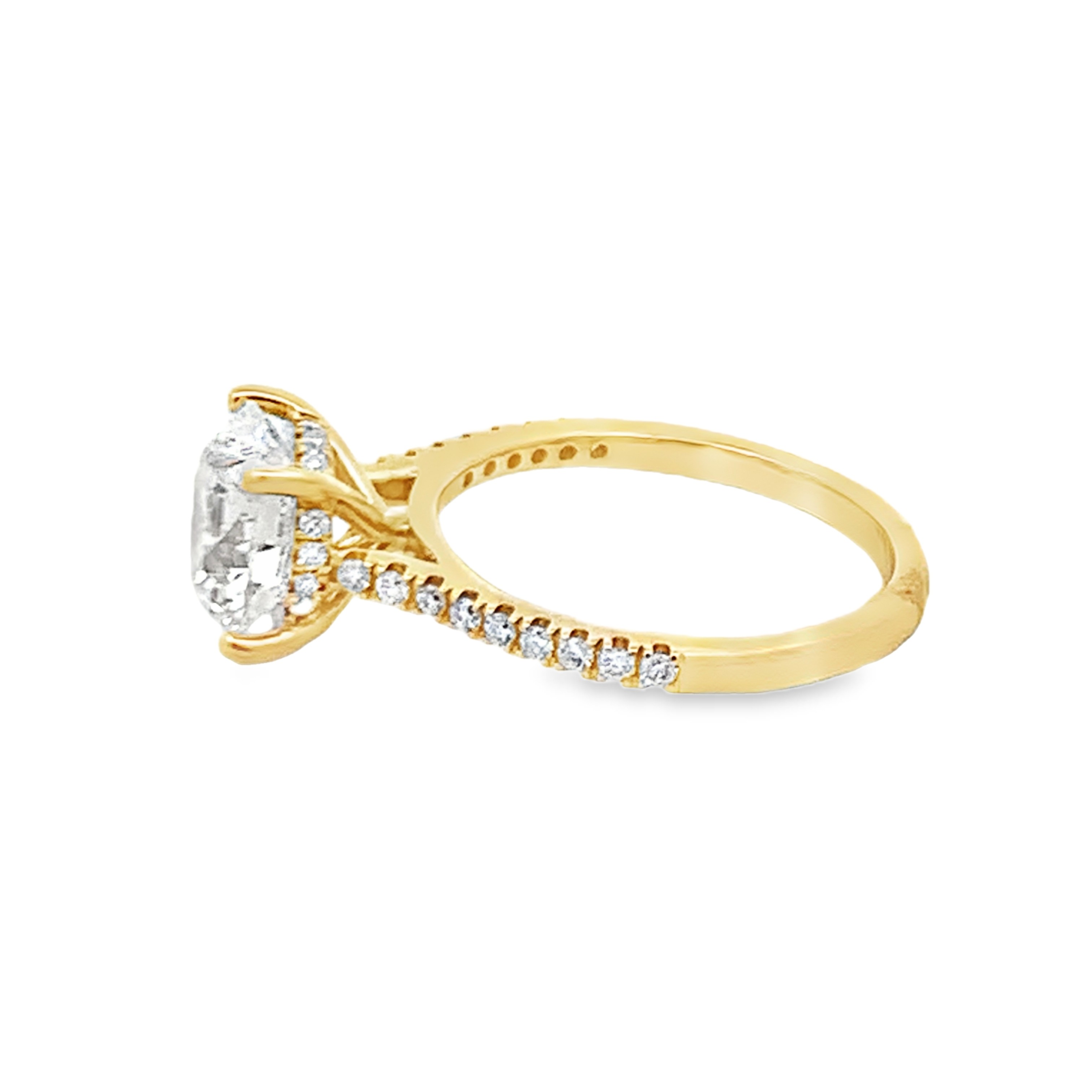 14K Yellow Gold Lab Grown Diamond Engagement Ring with 1 Lab Grown Round Center Diamond 3.00ct G VS and 34 Lab Grown Round Diamonds 0.29ct G VS Size 7