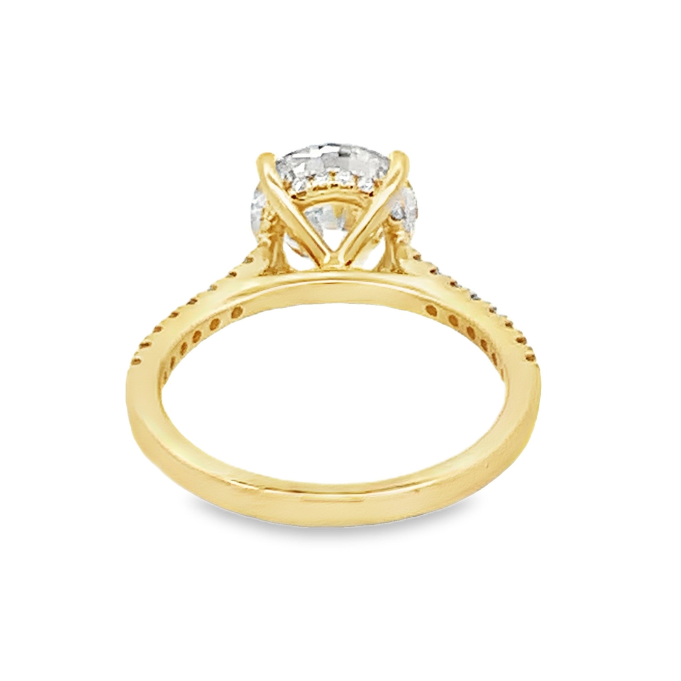 14K Yellow Gold Lab Grown Diamond Engagement Ring with 1 Lab Grown Round Center Diamond 3.00ct G VS and 34 Lab Grown Round Diamonds 0.29ct G VS Size 7