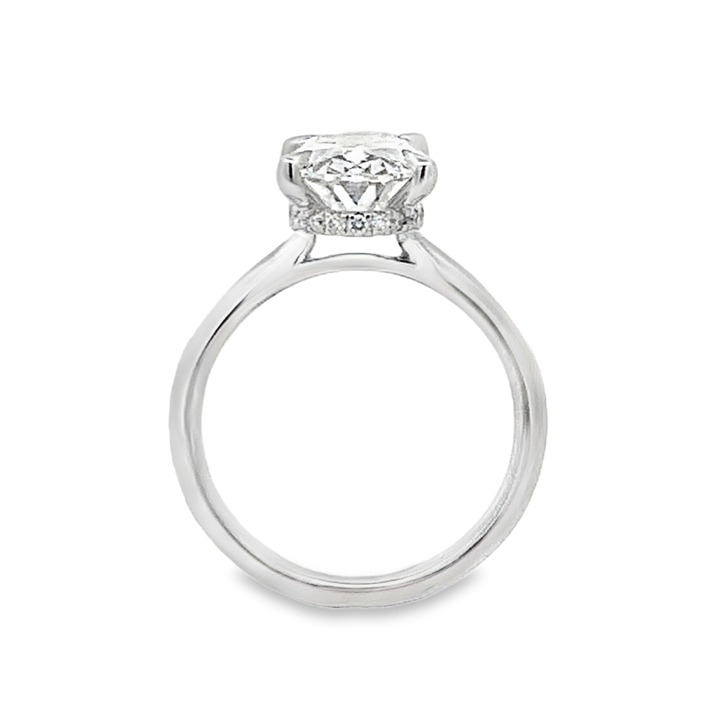 14K White Gold Lab Grown Diamond Engagement Ring with 1 Lab Grown Oval Center Diamond 3.00ct G VS and 20 Lab Grown Round Diamonds 0.11ct G VS Size 6.75