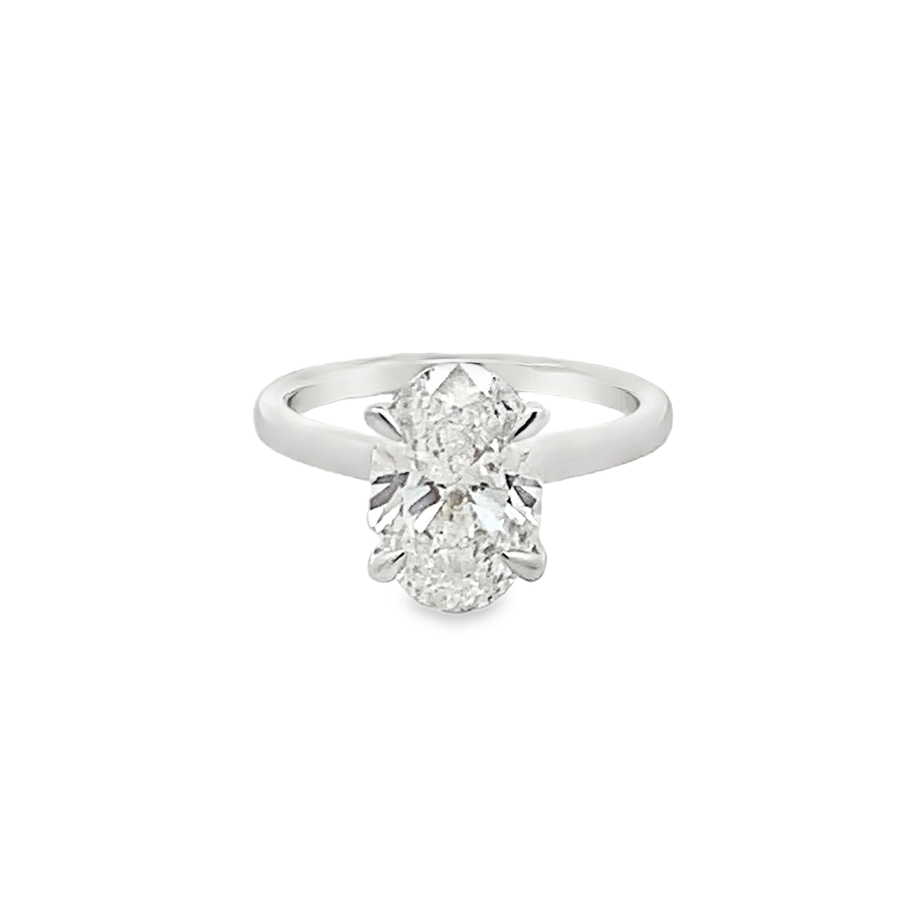 14K White Gold Lab Grown Diamond Engagement Ring with 1 Lab Grown Oval Center Diamond 3.00ct G VS and 20 Lab Grown Round Diamonds 0.11ct G VS Size 6.75